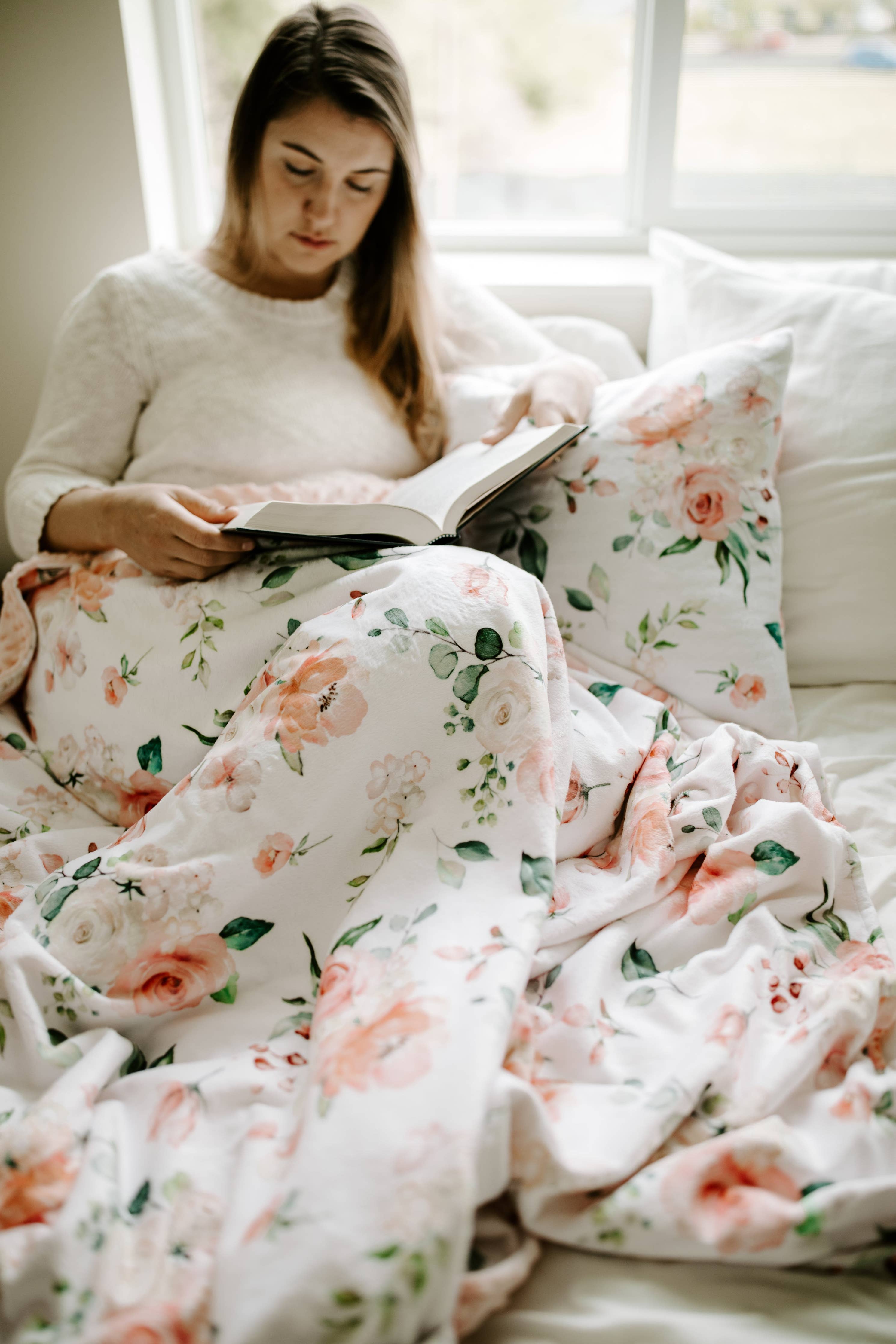 Adult Throw Minky Blanket 50X60- Peach Floral