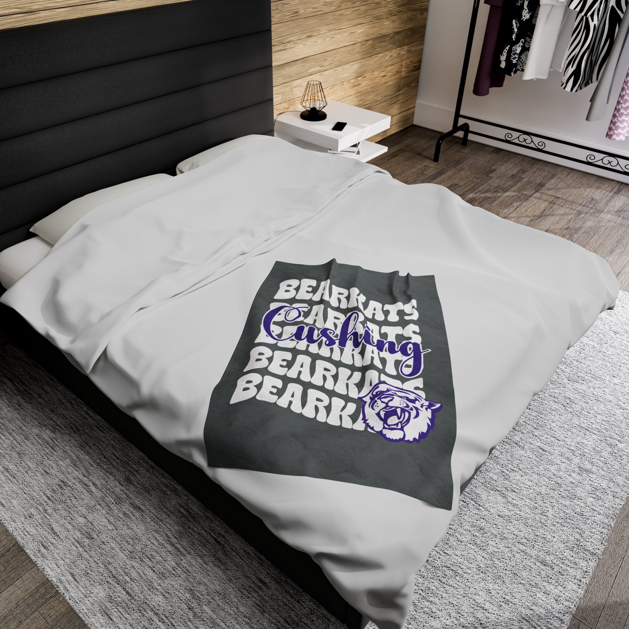 SCHOOL SPIRIT BLANKET | CUSHING BEARKATS | DARK GRAY - WHITE STACKED LOGO