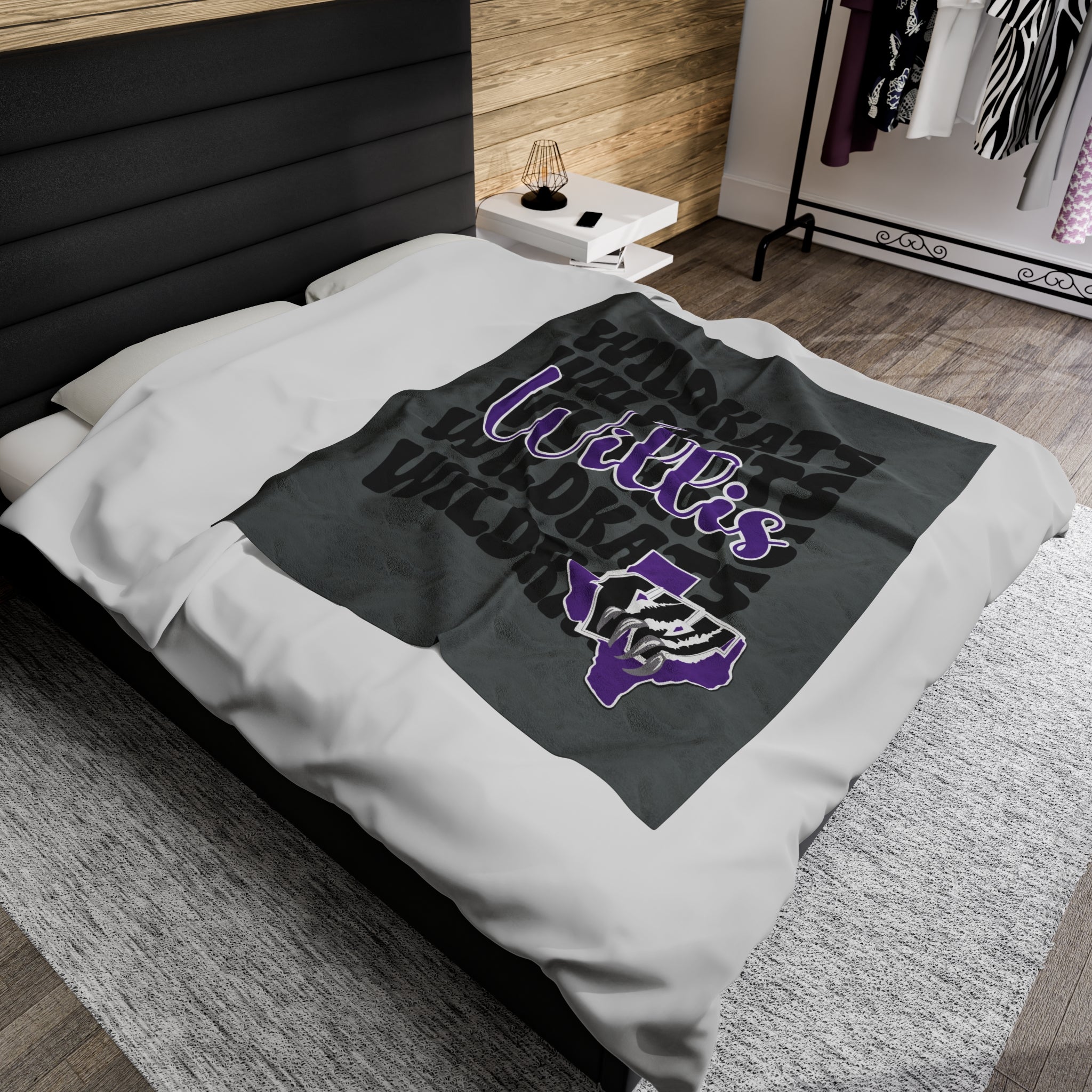 School Spirit Velveteen Blanket | WILLIS BEARKATS | Dark Gray | Stacked Logo