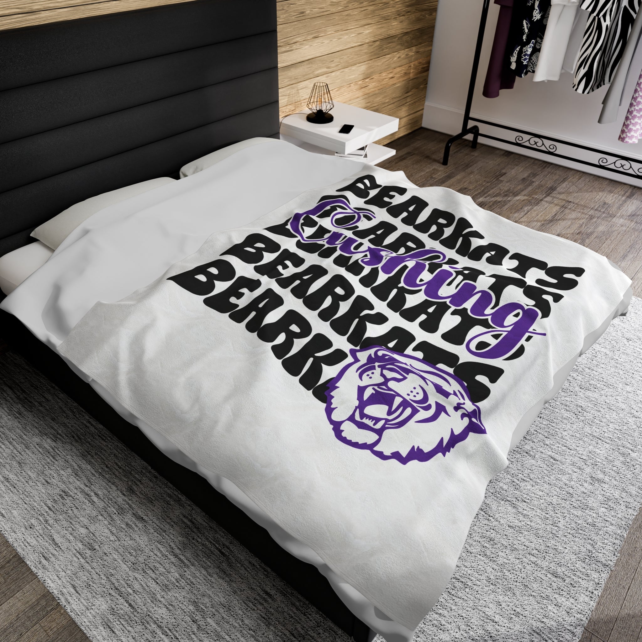 School Spirit Velveteen Plush Blanket | CUSHING BEARKATS | STACKED LOGO NEW