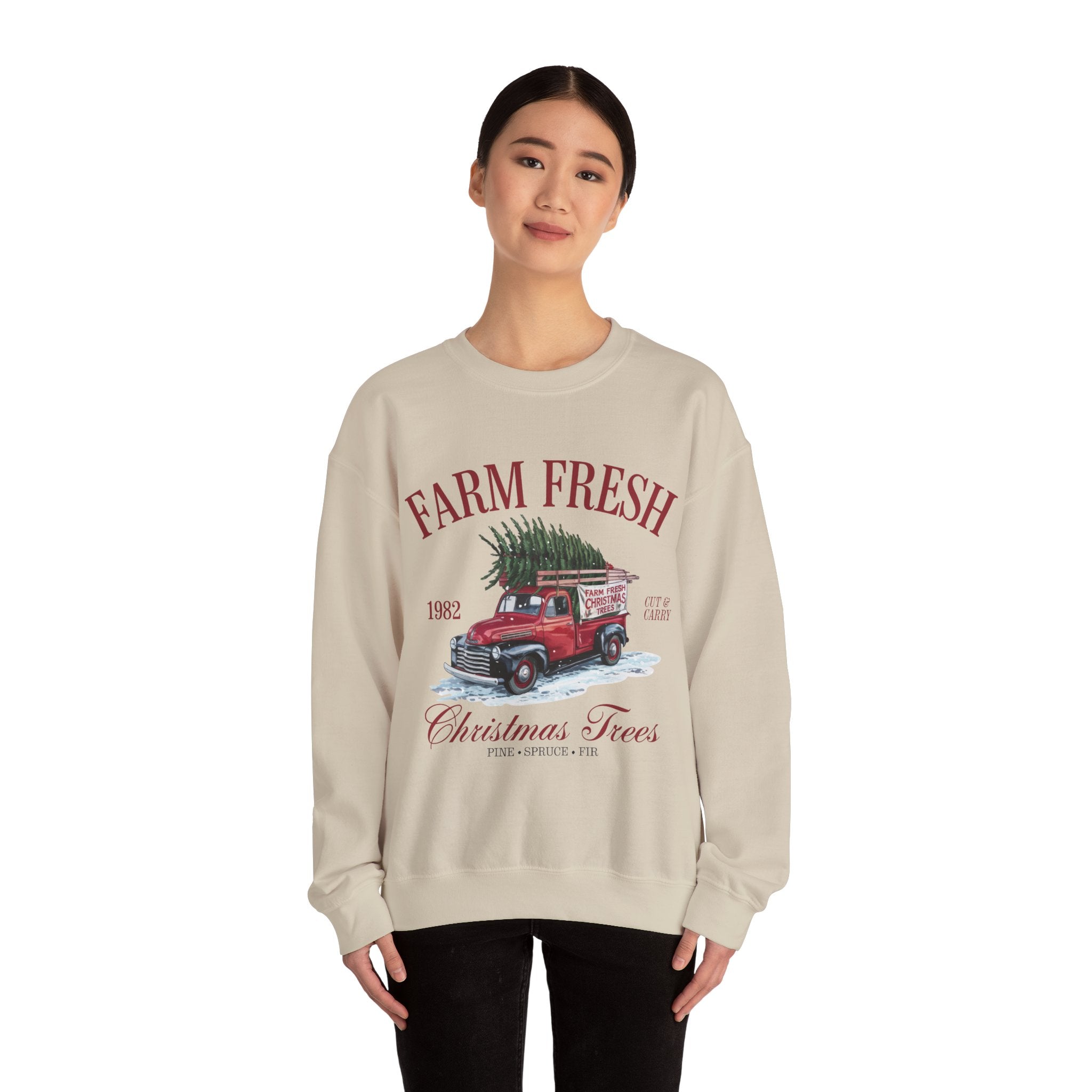 Farm Fresh Christmas Trees Gildan Crewneck Sweatshirt - Cozy Holiday Vibe for Festive Gatherings