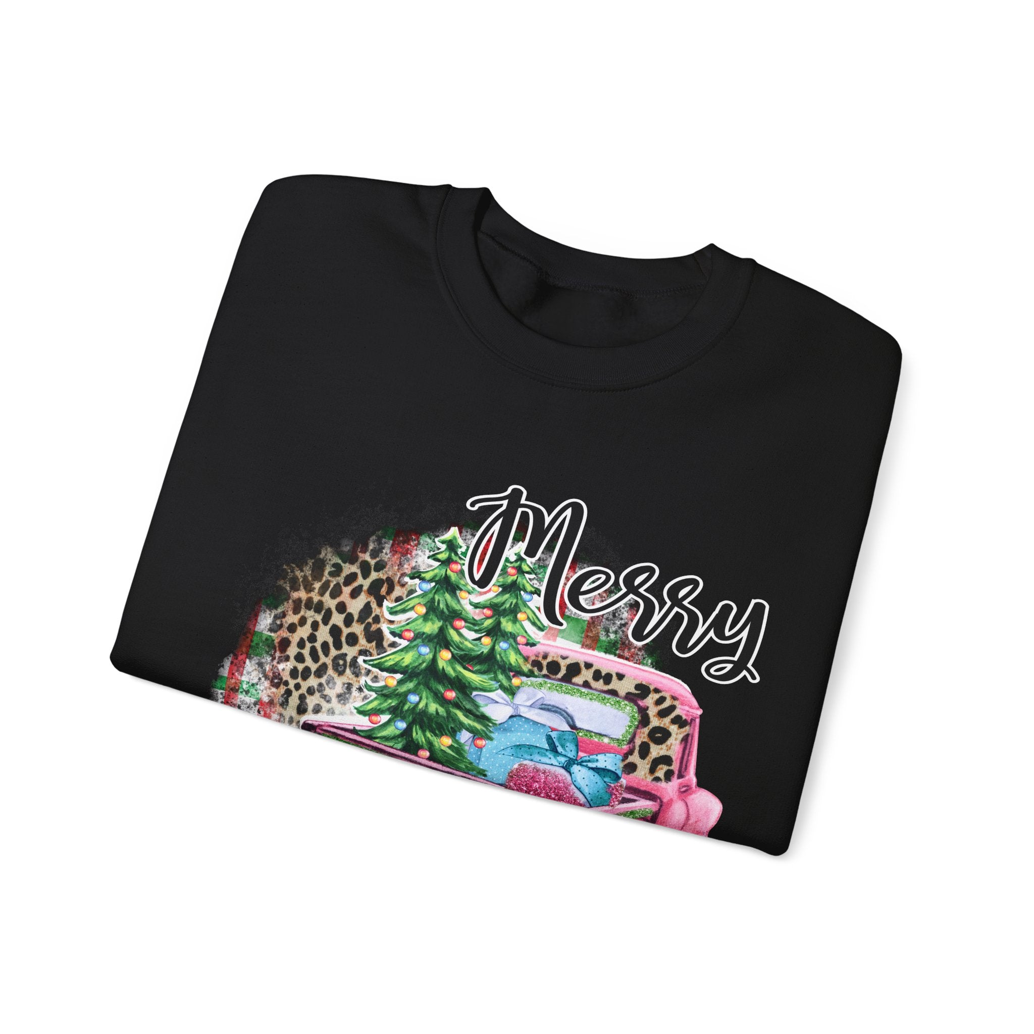 Gildan Merry Christmas Leopard Print Crewneck Sweatshirt for Holiday Comfort