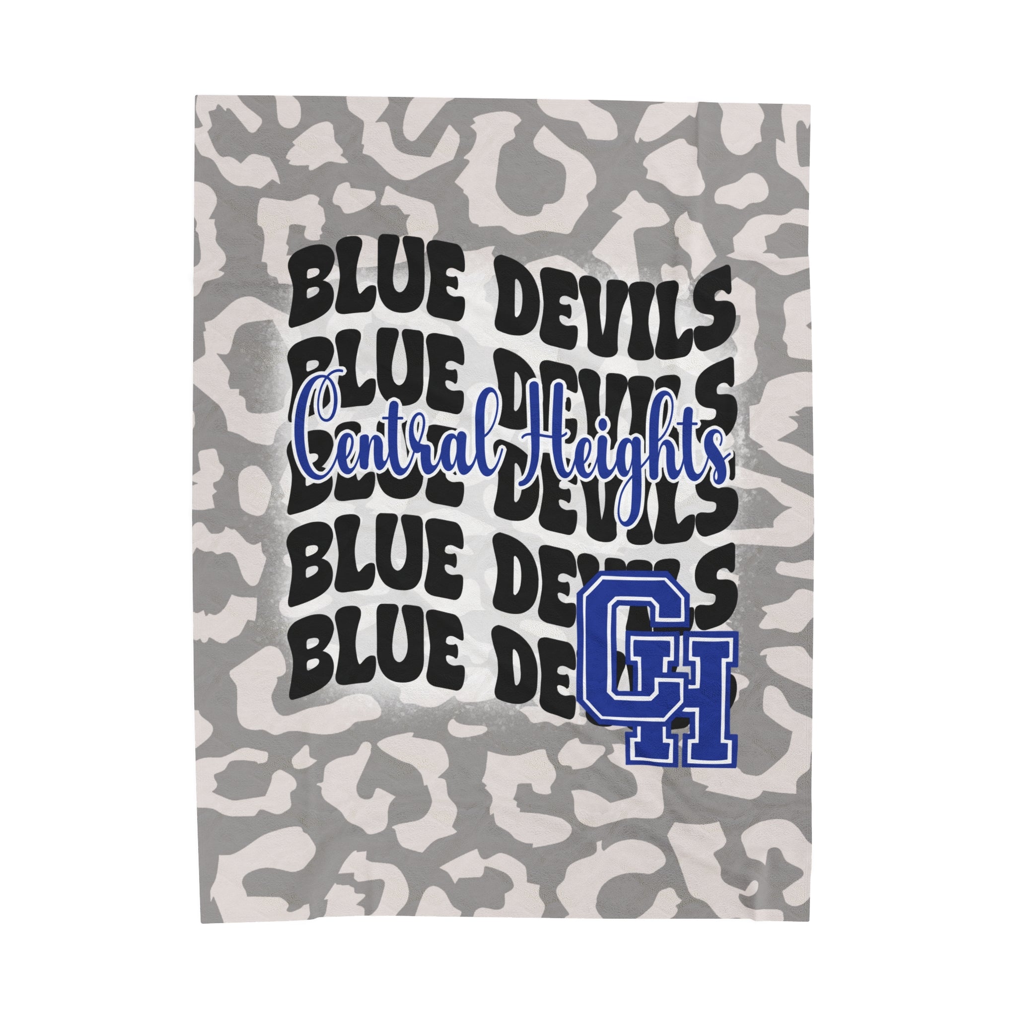 School Spirit Blanket | CENTRAL HEIGHTS BLUE DEVILS | STACKED GRAY LEOPARD