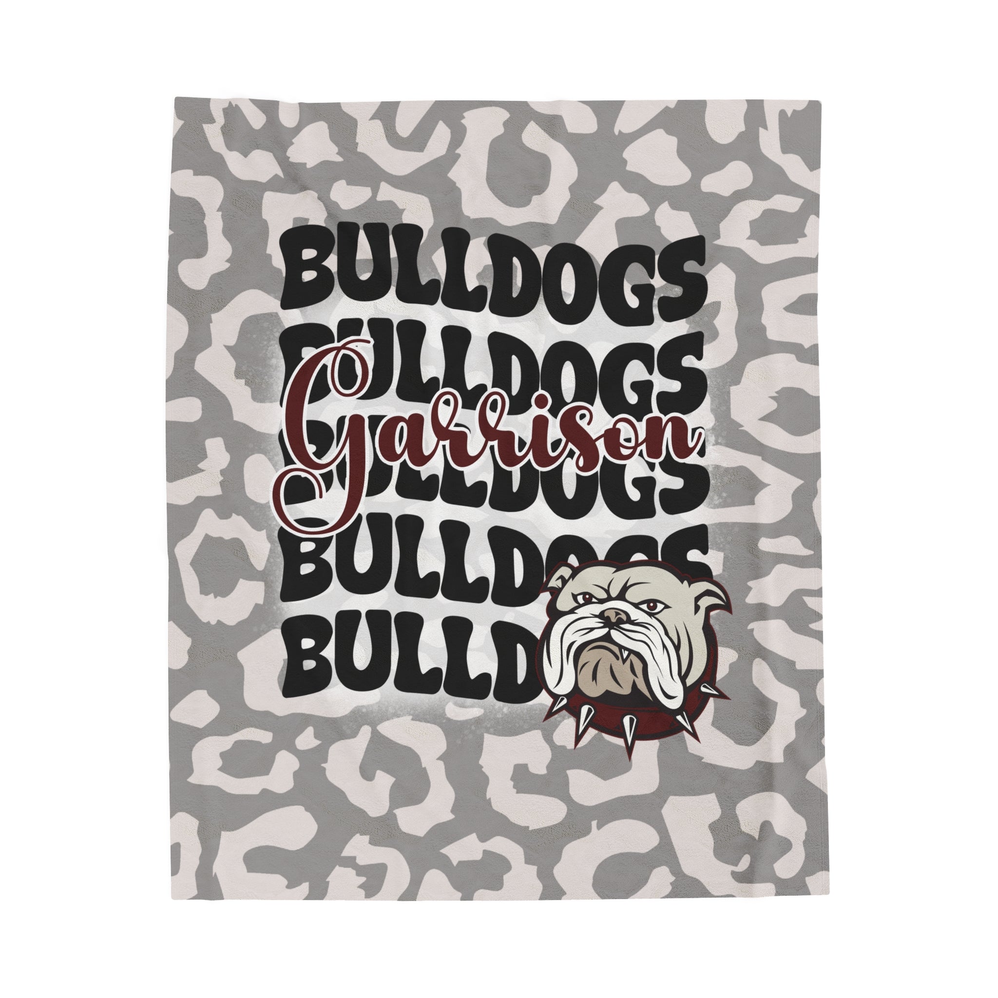 School Spirit Blanket | GARRISON BULLDOGS | STACKED GRAY LEOPARD