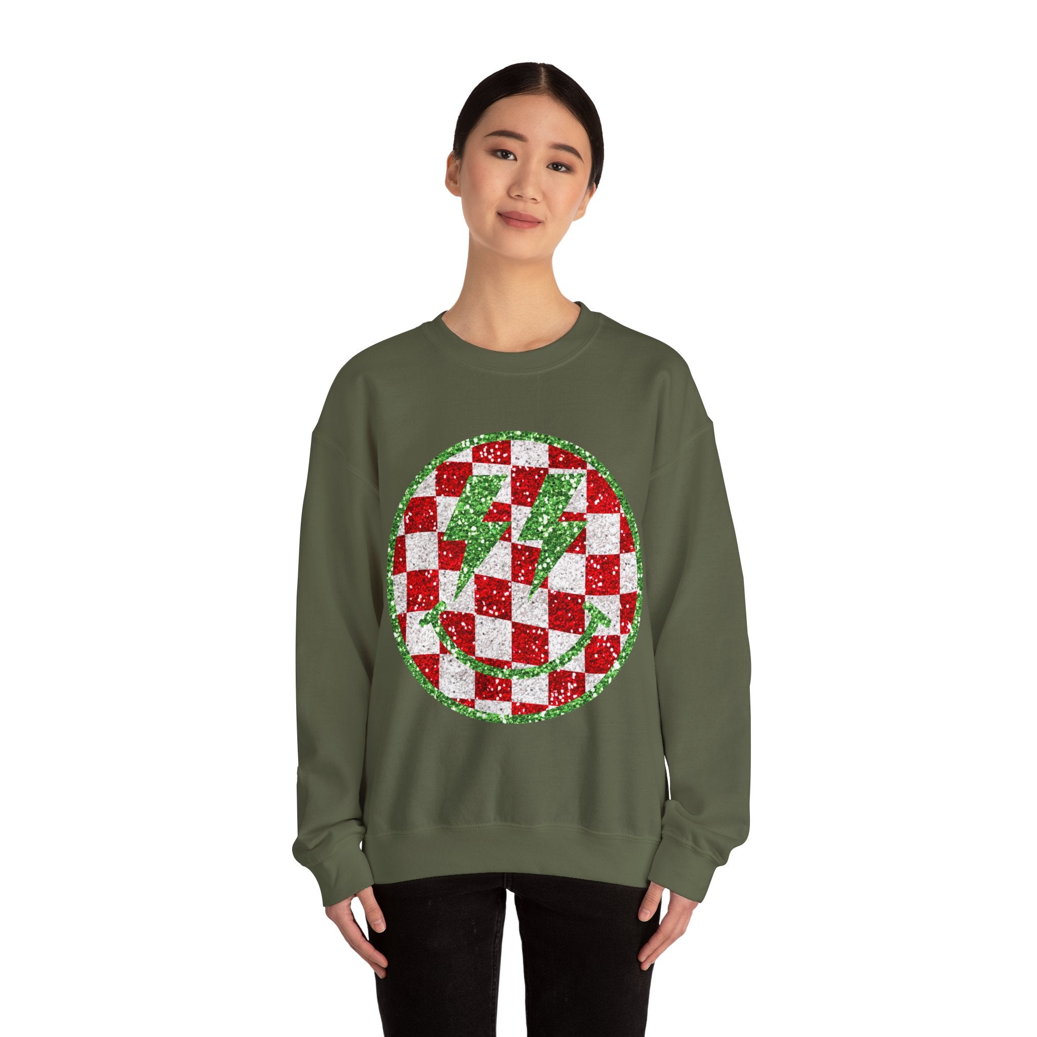 Gildan Festive Sequin Checkerboard Crewneck Sweatshirt for Holiday Cheer