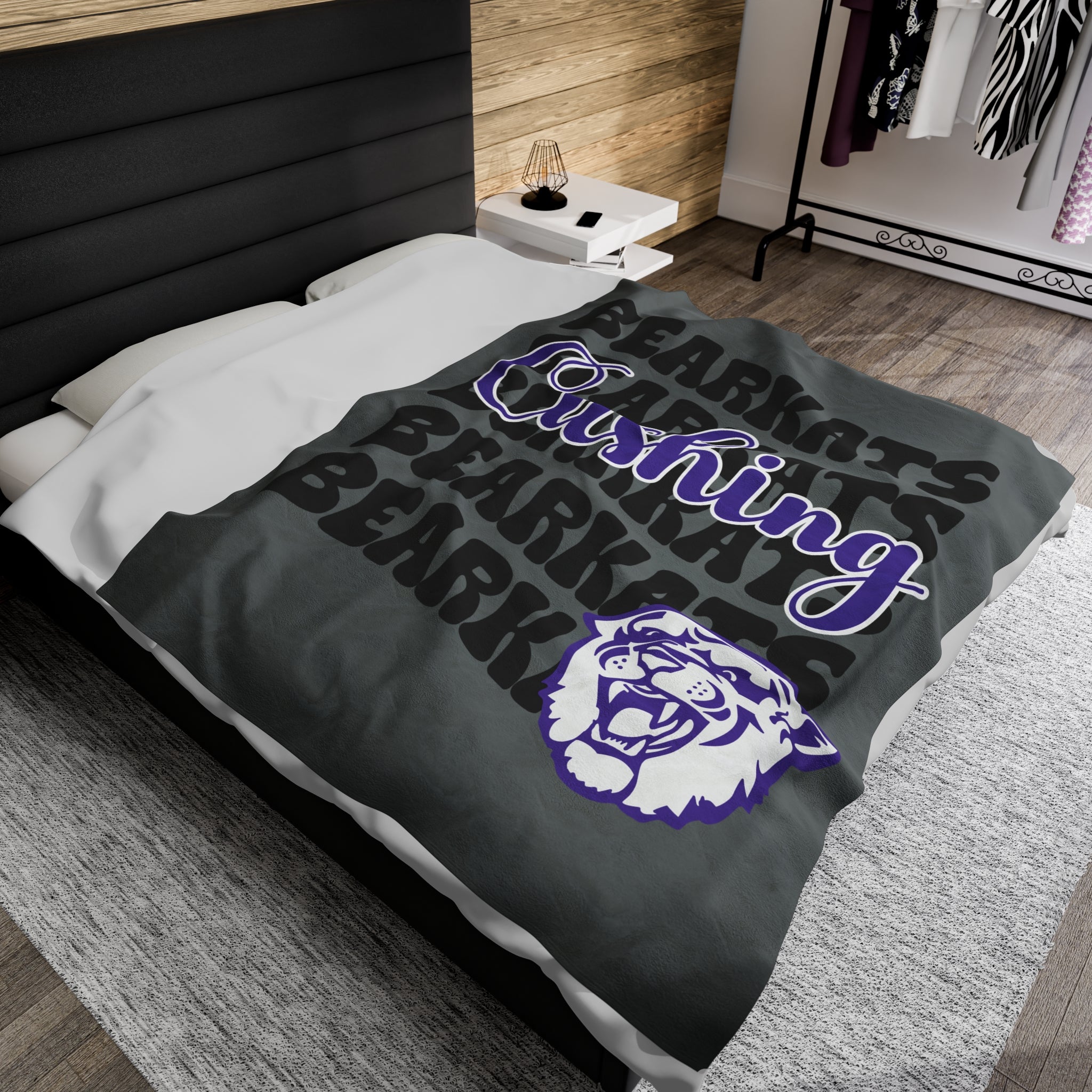 SCHOOL SPIRIT BLANKET | CUSHING BEARKATS | DARK GRAY - BLACK STACKED