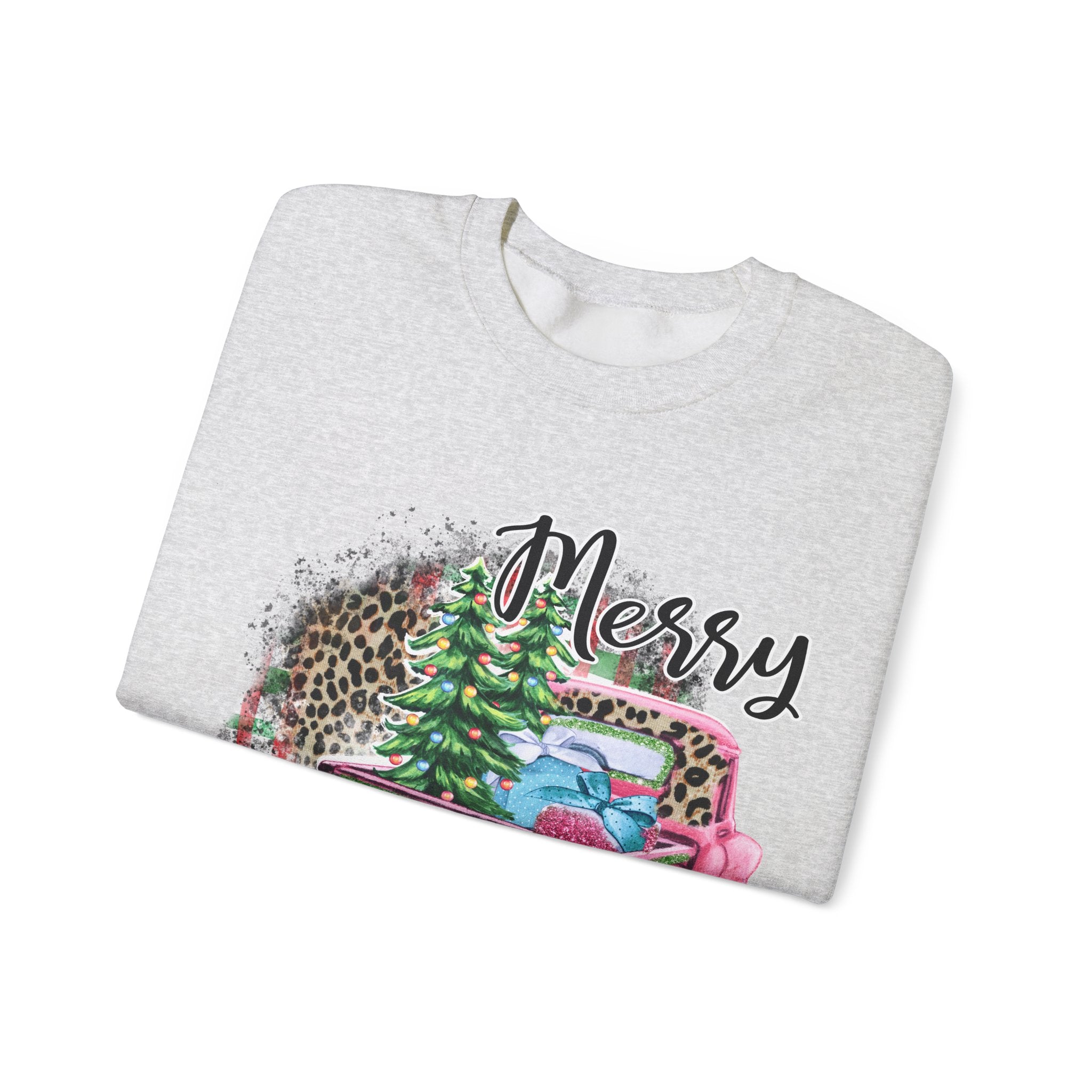 Gildan Merry Christmas Leopard Print Crewneck Sweatshirt for Holiday Comfort