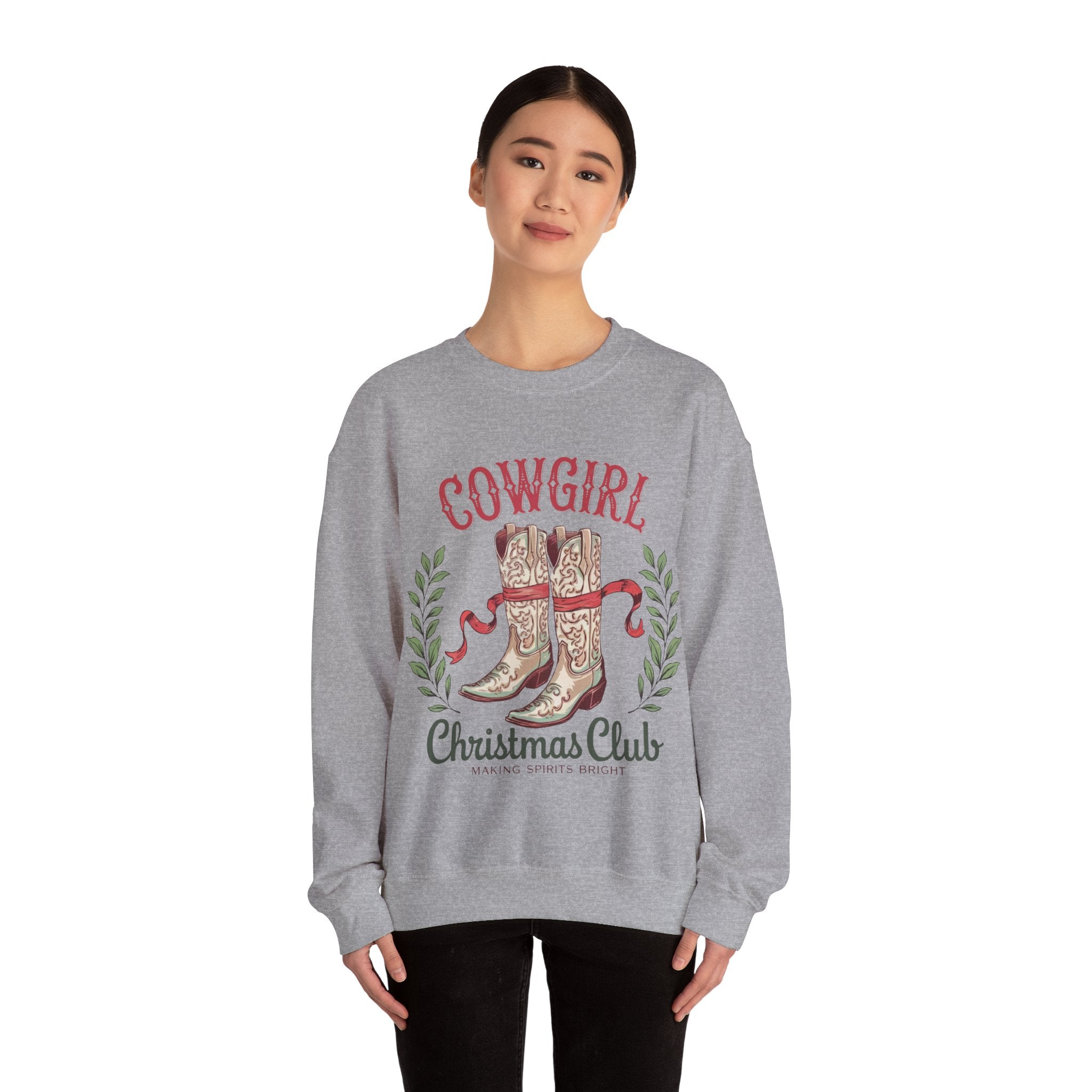 Cowgirl Christmas Club Crewneck Gildan Sweatshirt - Festive Holiday Apparel