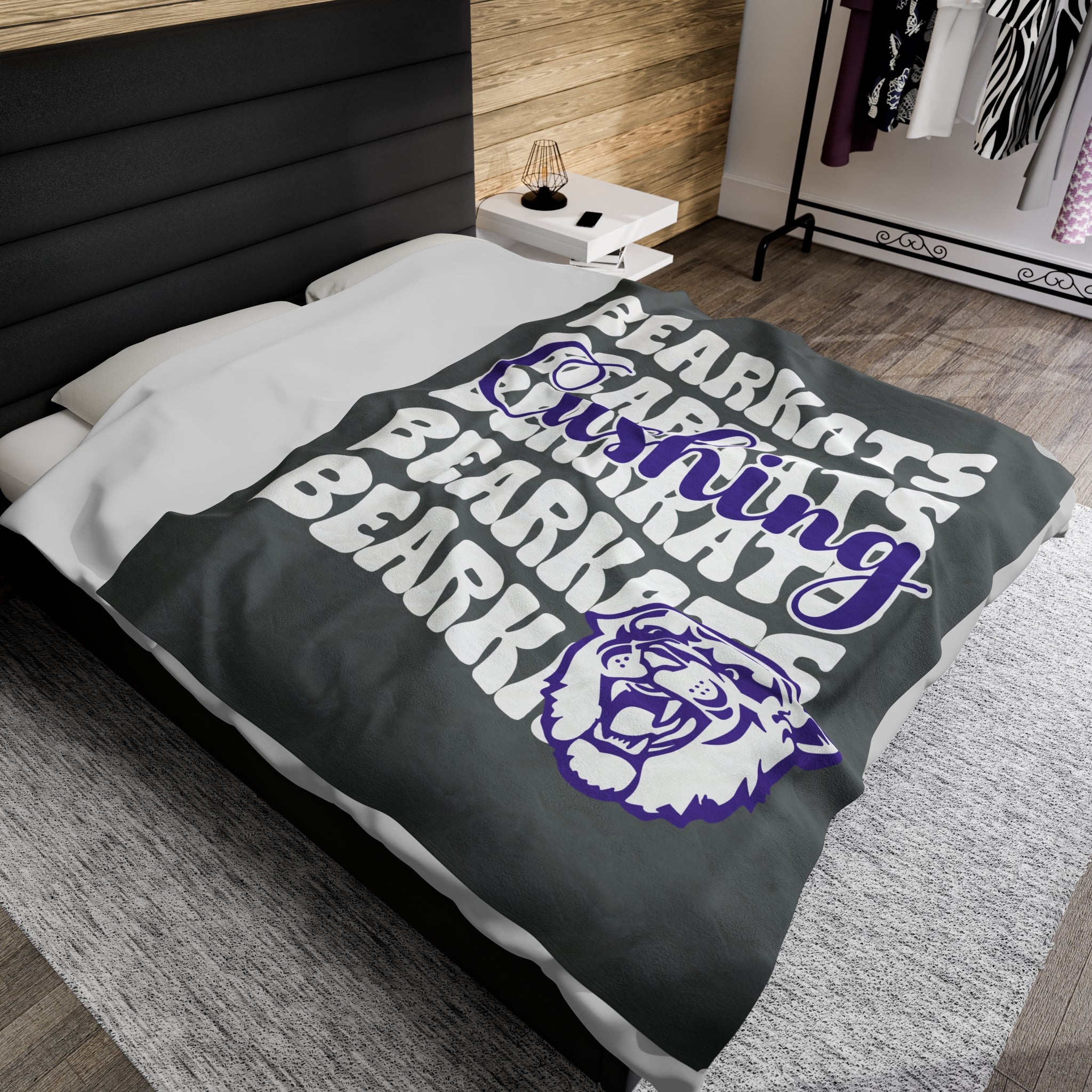 SCHOOL SPIRIT BLANKET | CUSHING BEARKATS | DARK GRAY - WHITE STACKED LOGO