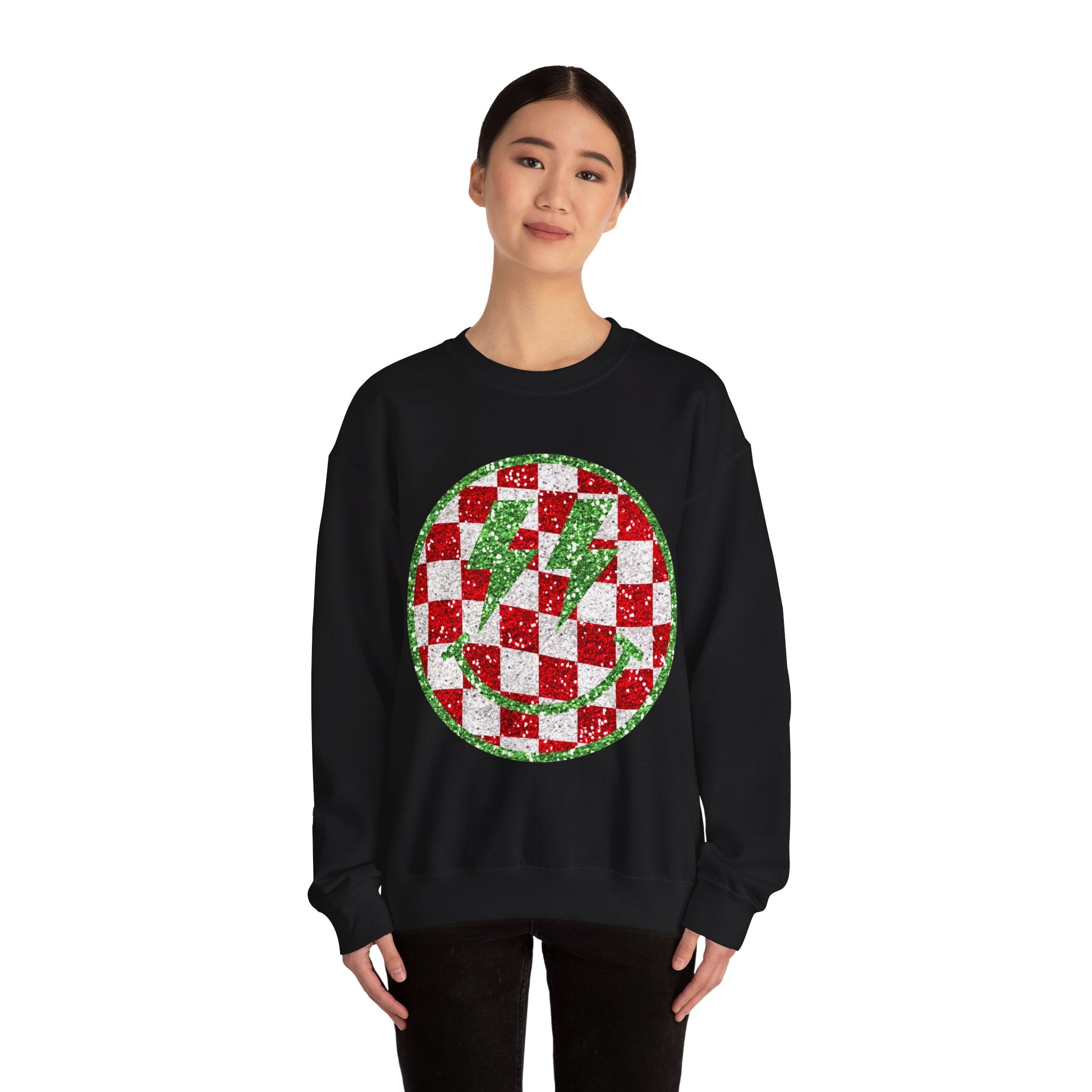 Gildan Festive Sequin Checkerboard Crewneck Sweatshirt for Holiday Cheer