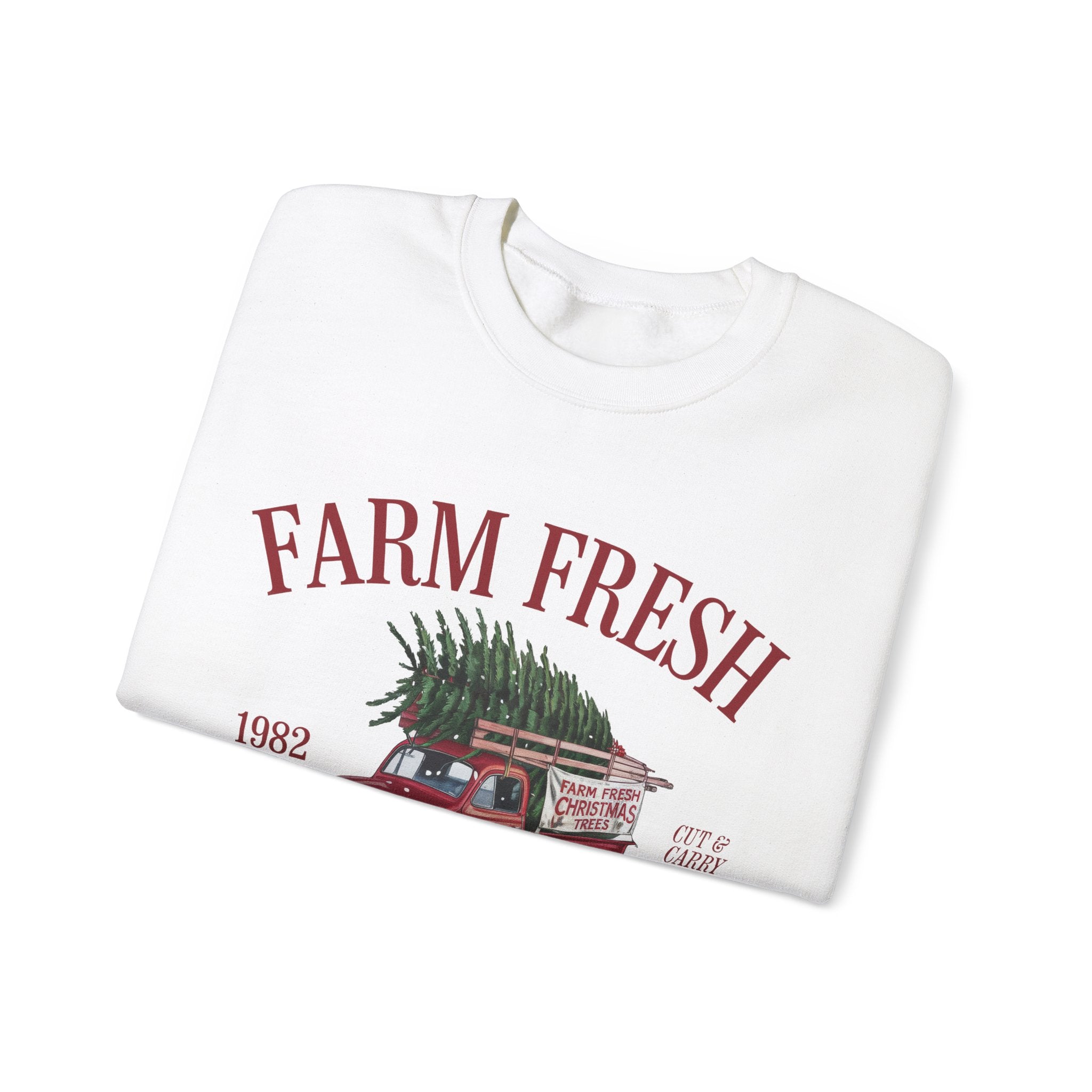 Farm Fresh Christmas Trees Gildan Crewneck Sweatshirt - Cozy Holiday Vibe for Festive Gatherings