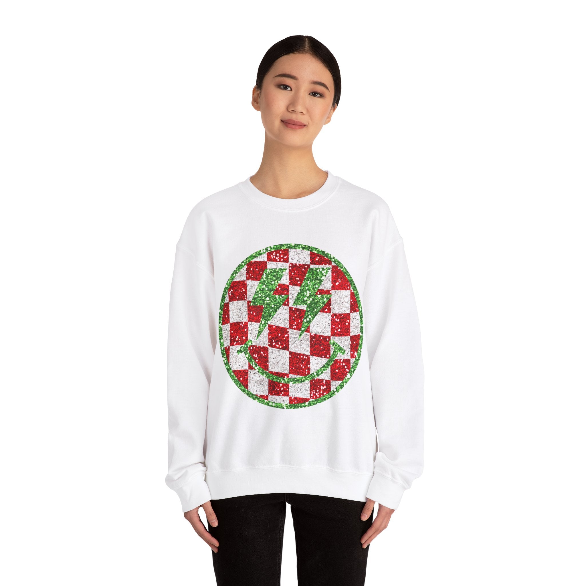 Gildan Festive Sequin Checkerboard Crewneck Sweatshirt for Holiday Cheer