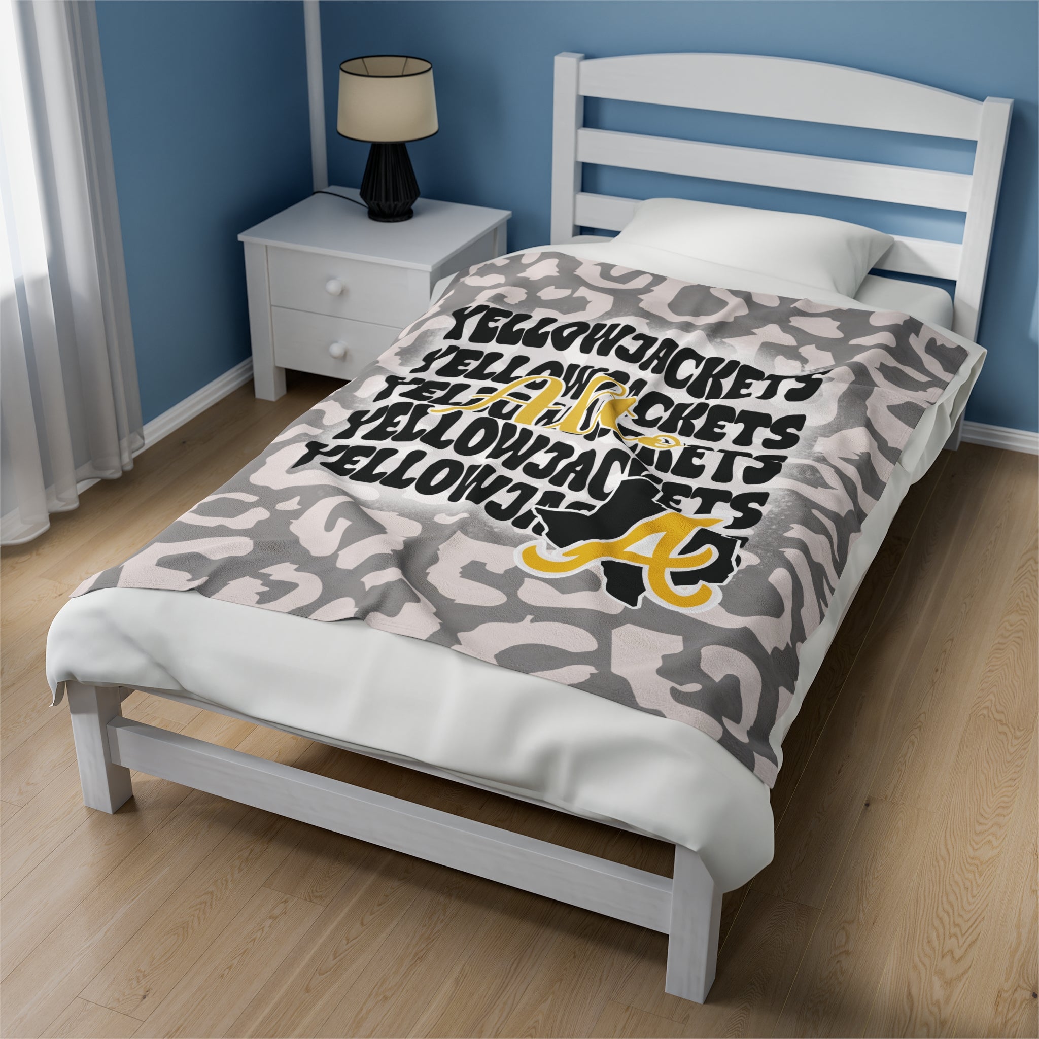 School Spirit Blanket | ALTO YELLOWJACKETS | STACKED GRAY LEOPARD