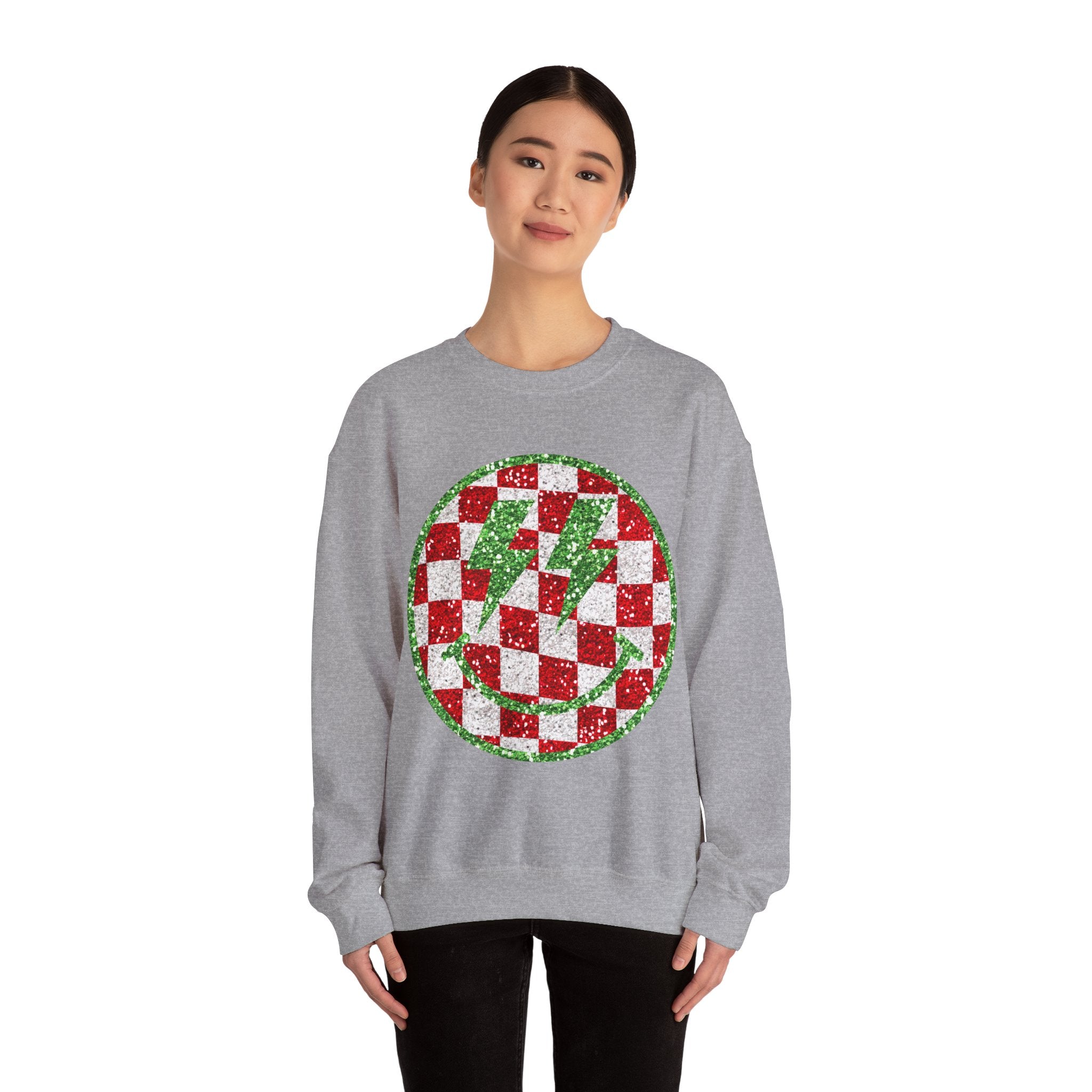 Gildan Festive Sequin Checkerboard Crewneck Sweatshirt for Holiday Cheer