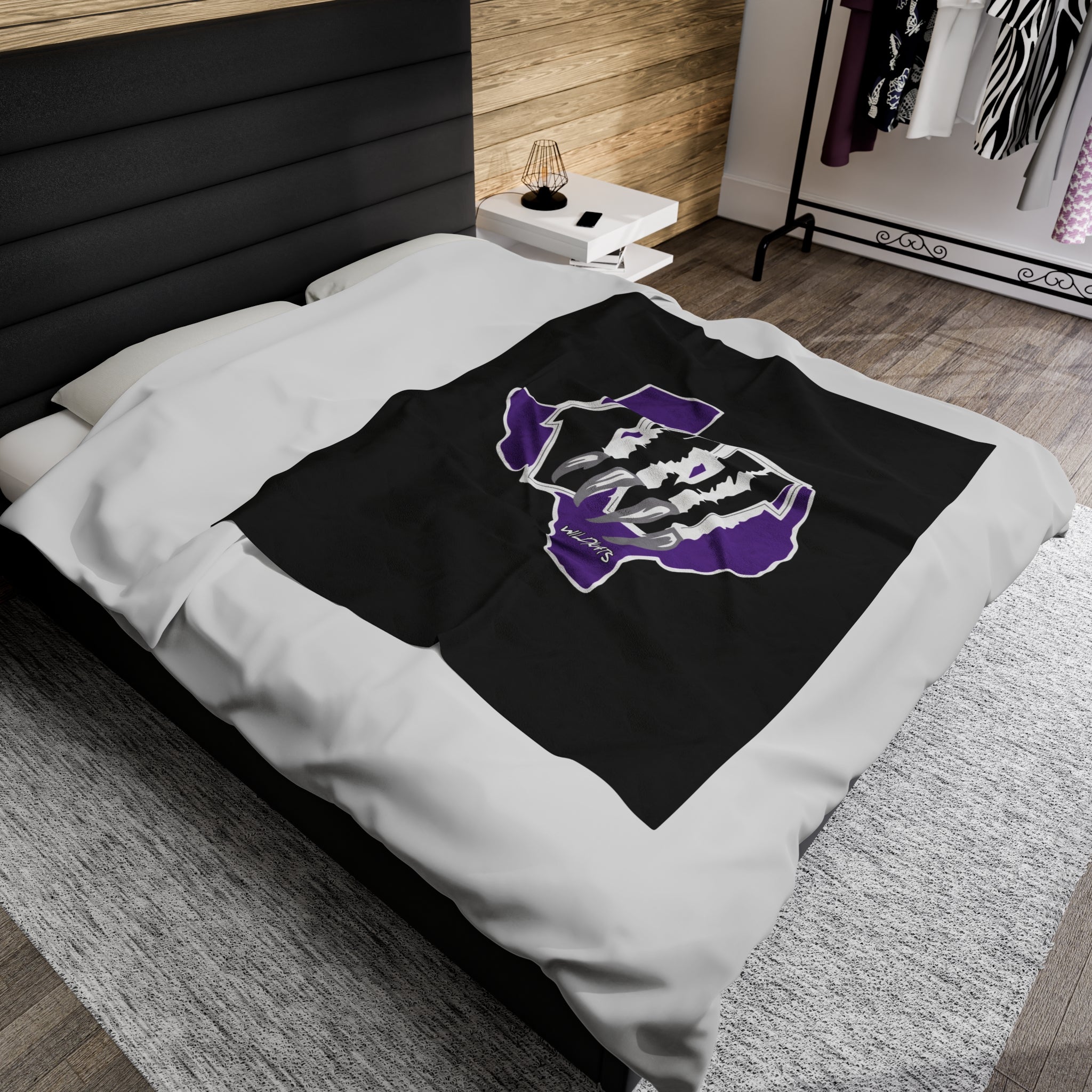 School Spirit Velveteen Blanket | WILLIS WILDKATS | Black w/ purple logo