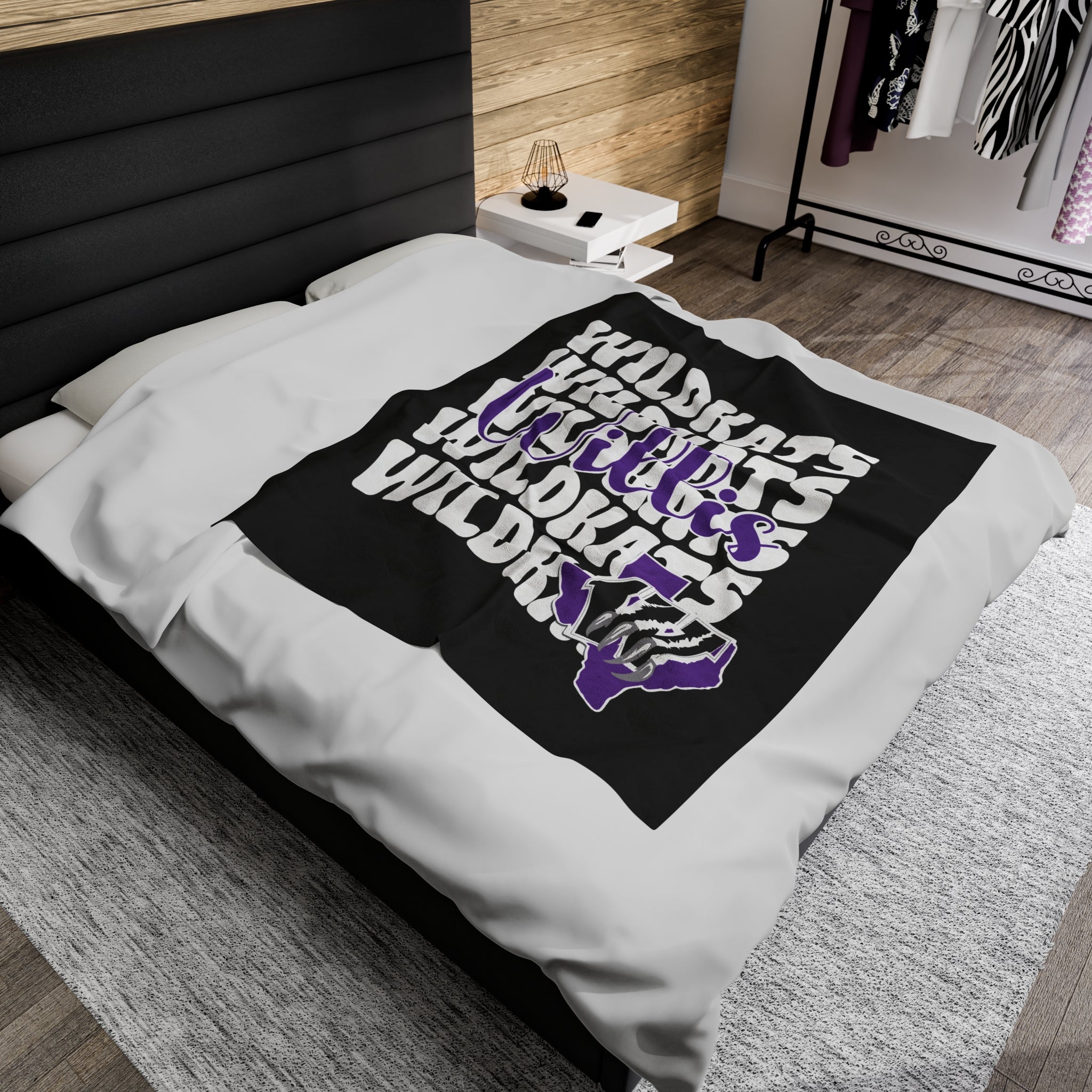 School Spirit Velveteen Blanket | WILLIS BEARKATS | BLACK | White Stacked Logo