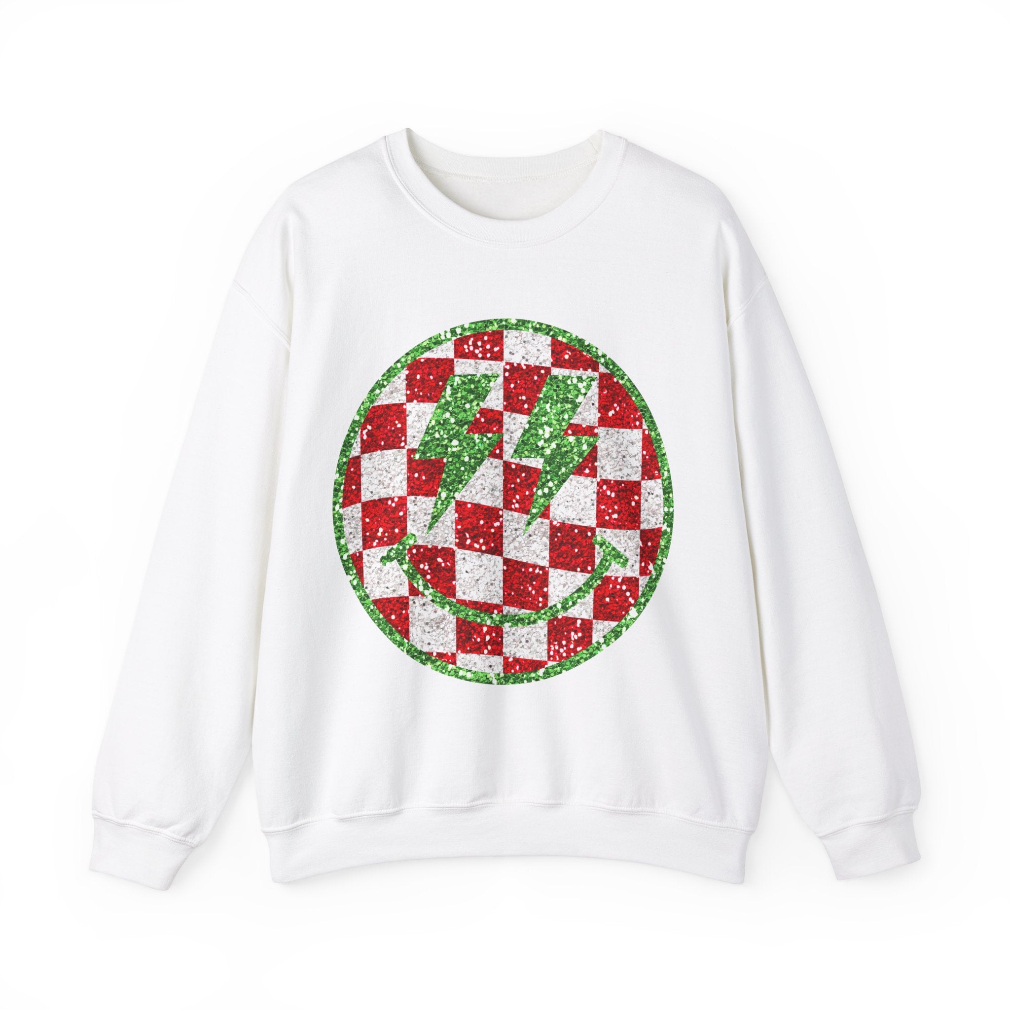 Gildan Festive Sequin Checkerboard Crewneck Sweatshirt for Holiday Cheer