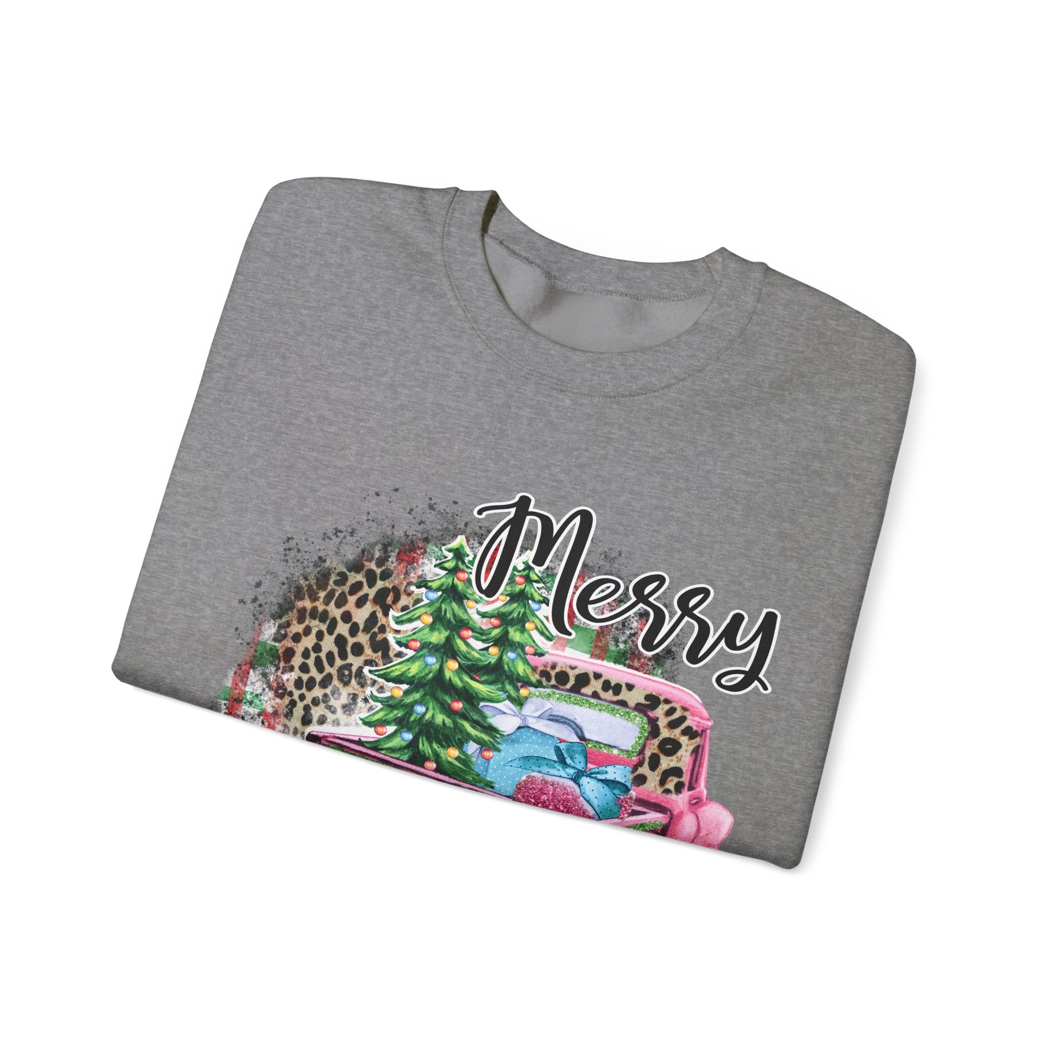 Gildan Merry Christmas Leopard Print Crewneck Sweatshirt for Holiday Comfort