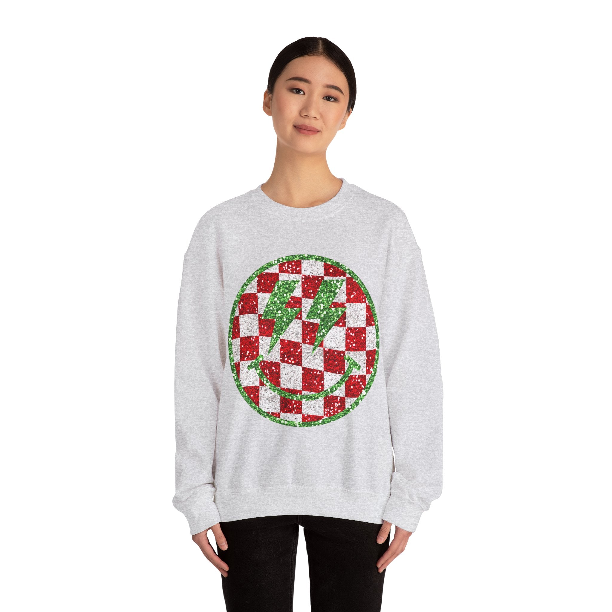 Gildan Festive Sequin Checkerboard Crewneck Sweatshirt for Holiday Cheer