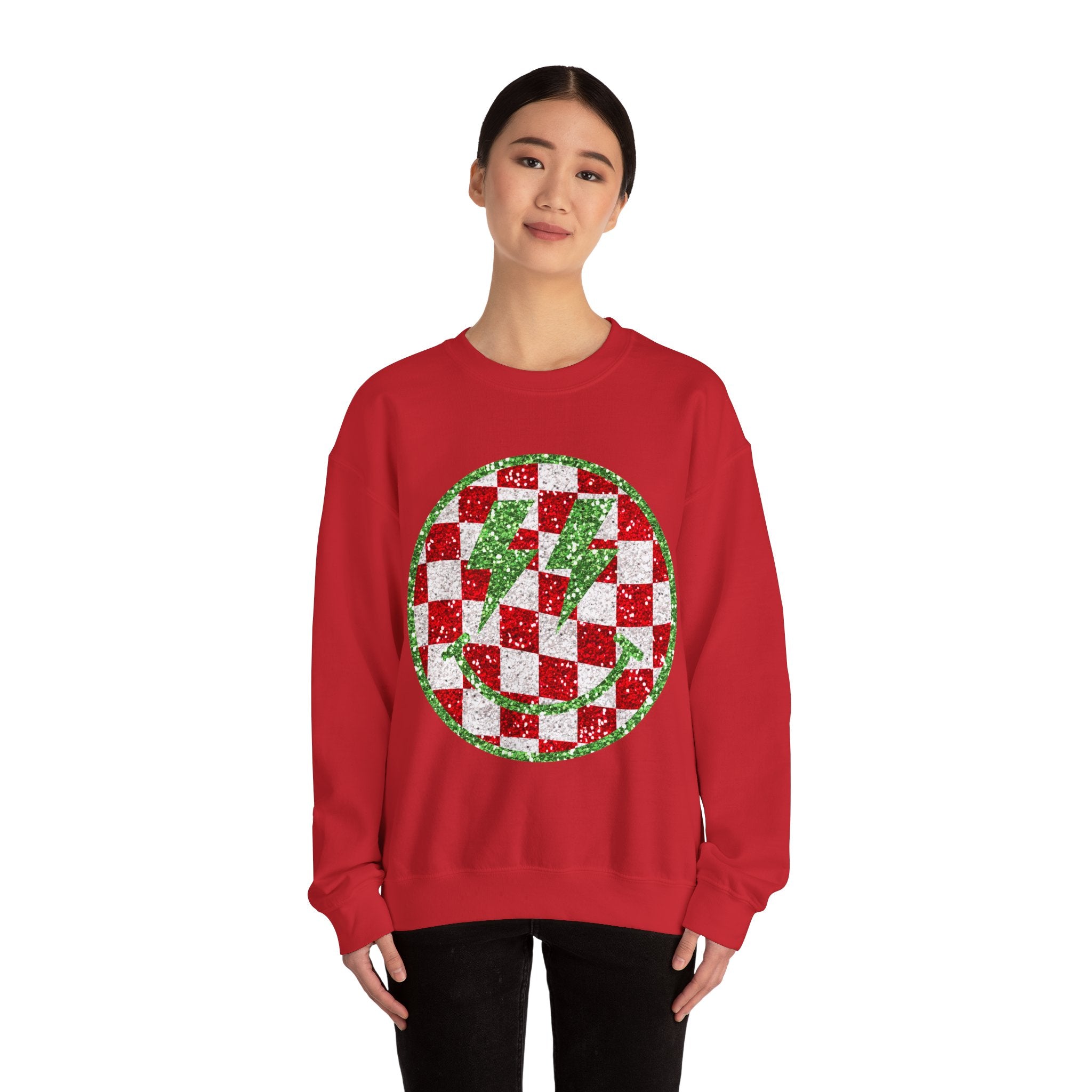 Gildan Festive Sequin Checkerboard Crewneck Sweatshirt for Holiday Cheer