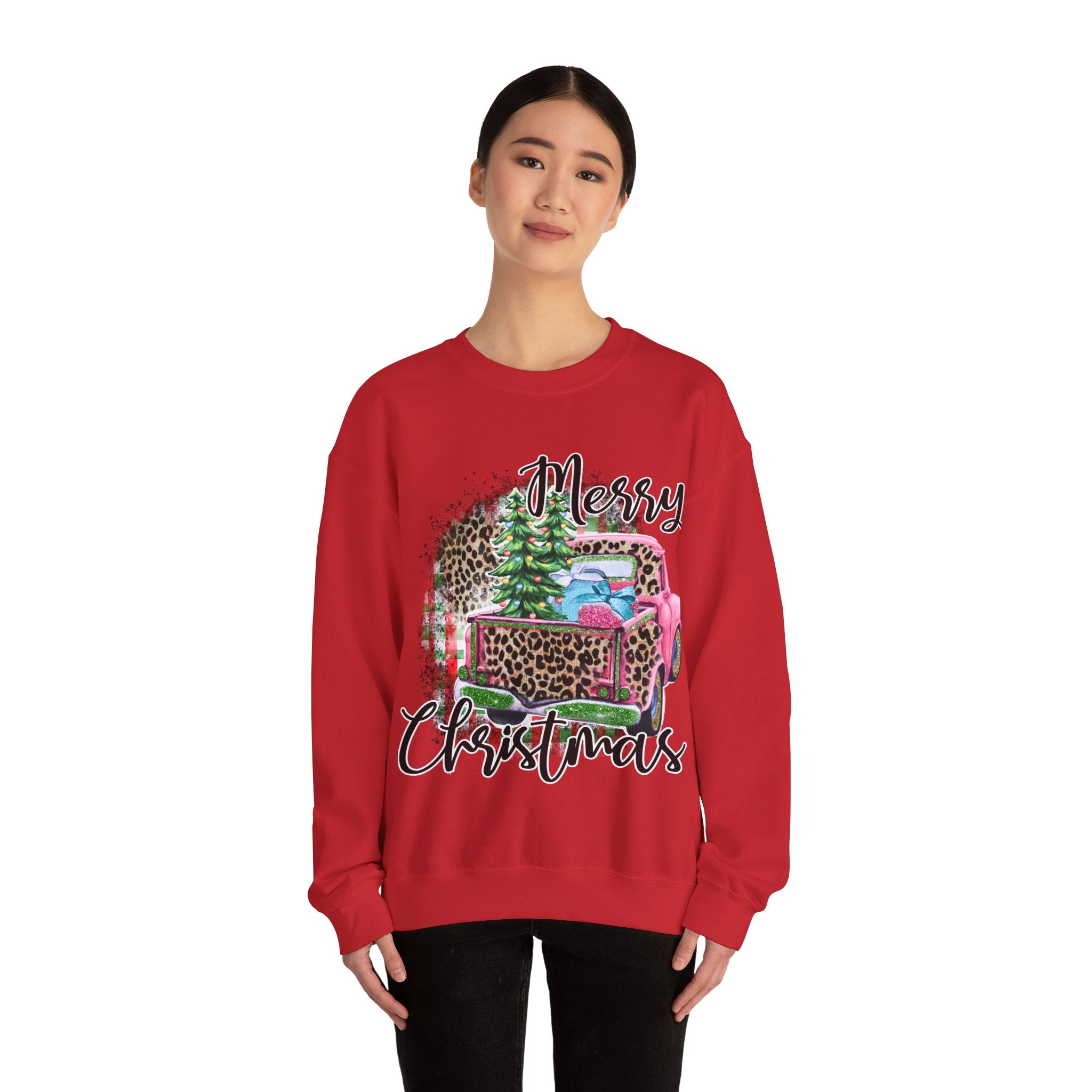 Gildan Merry Christmas Leopard Print Crewneck Sweatshirt for Holiday Comfort