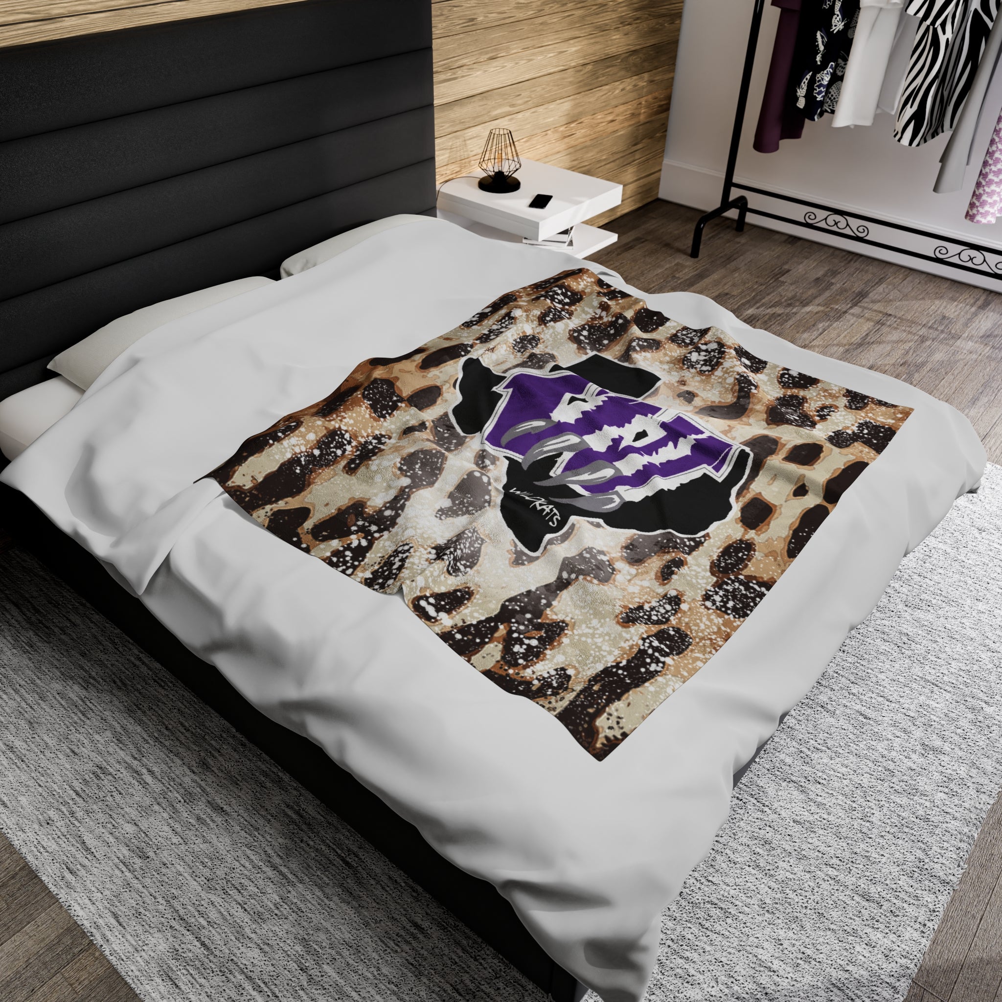 School Spirit Velveteen Blanket | WILLIS BEARKATS | DISTRESSED LEOPARD LOGO