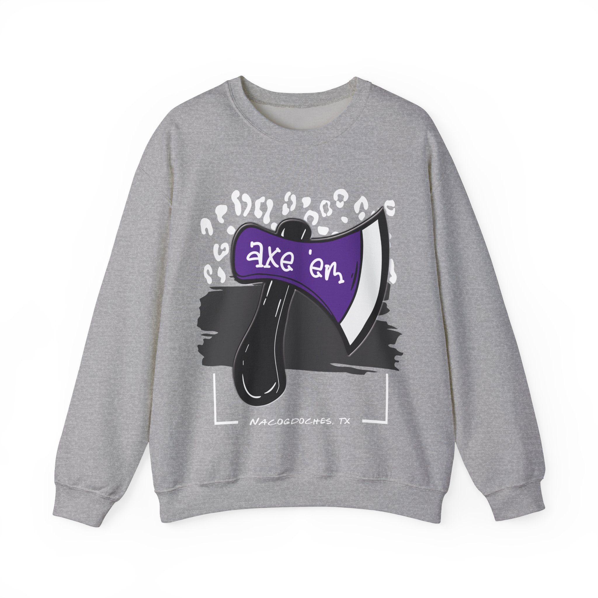 Gildan Unisex Heavy Blend™ Crewneck Collegiate Sweatshirt | SFASU  | LEOPARD AXE E'M