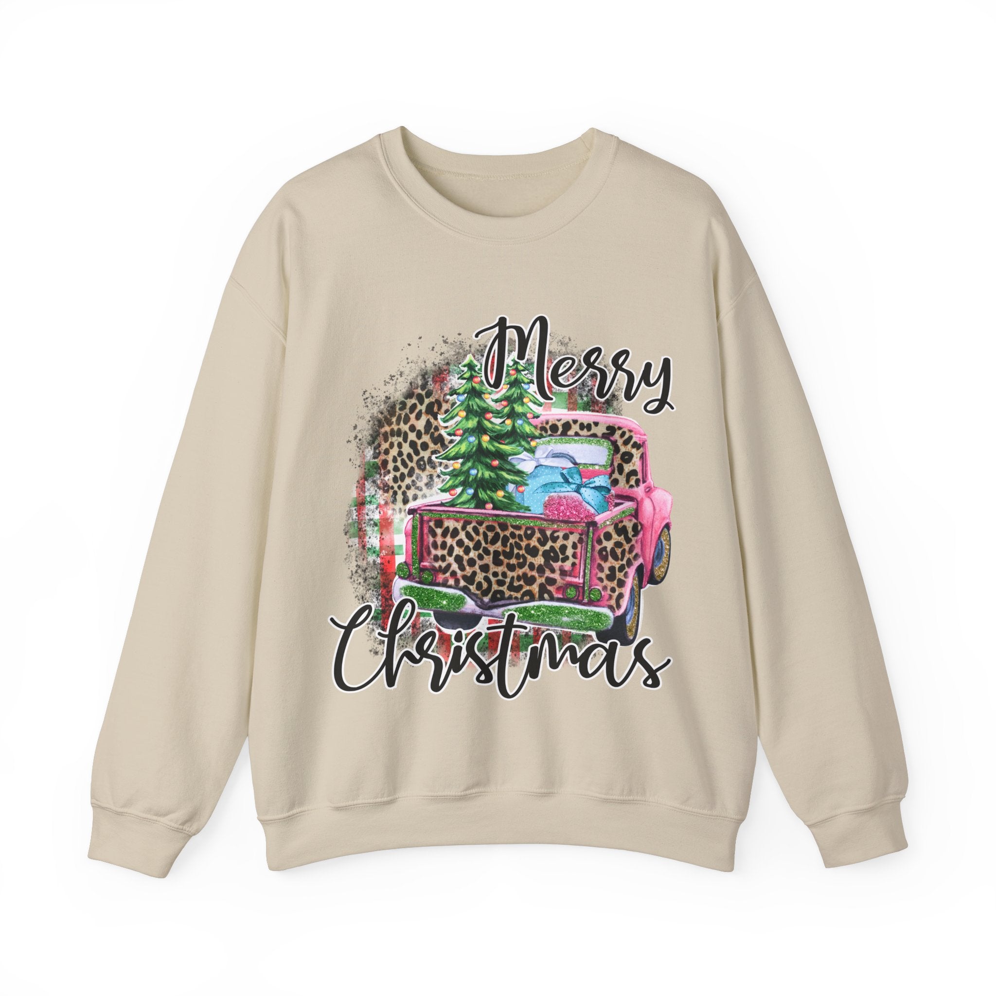 Gildan Merry Christmas Leopard Print Crewneck Sweatshirt for Holiday Comfort