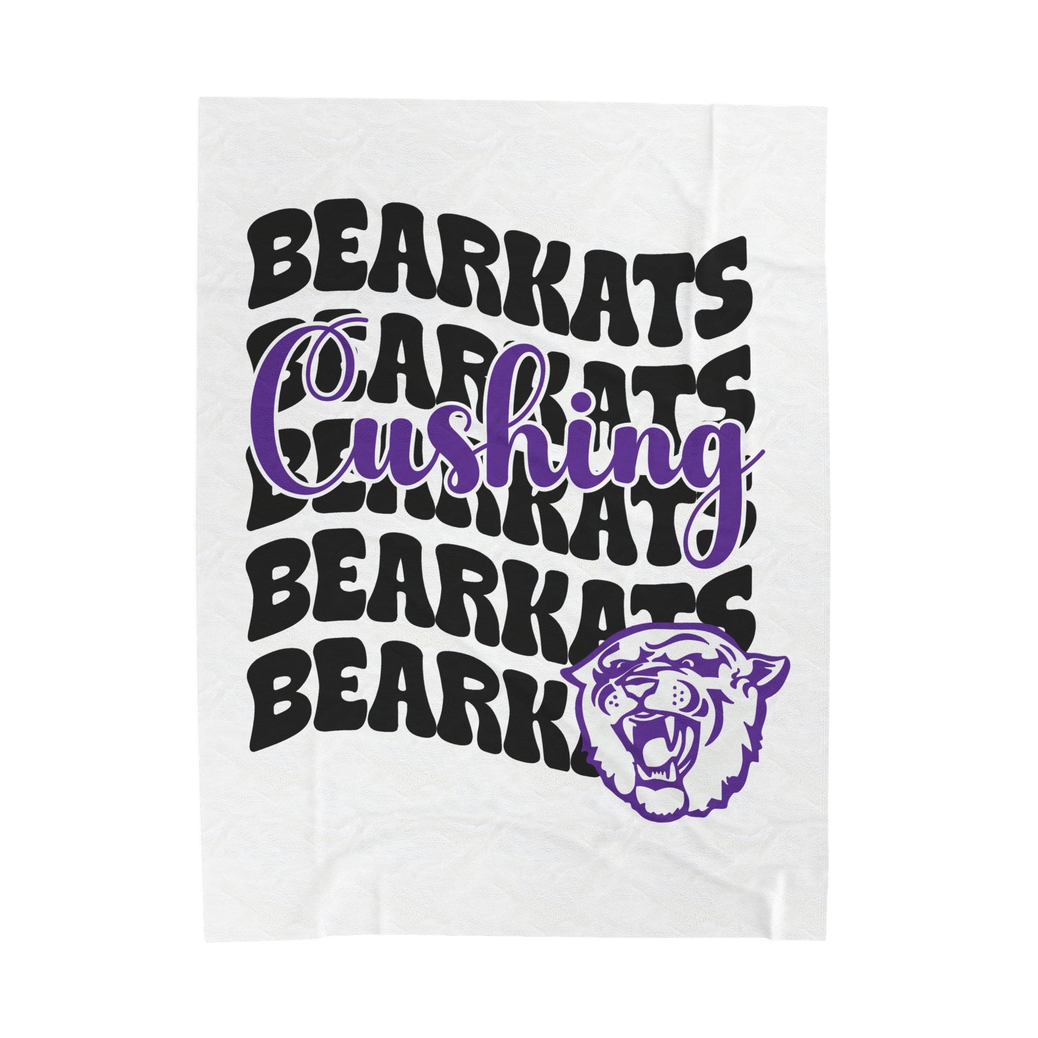 School Spirit Velveteen Plush Blanket | CUSHING BEARKATS | STACKED LOGO NEW