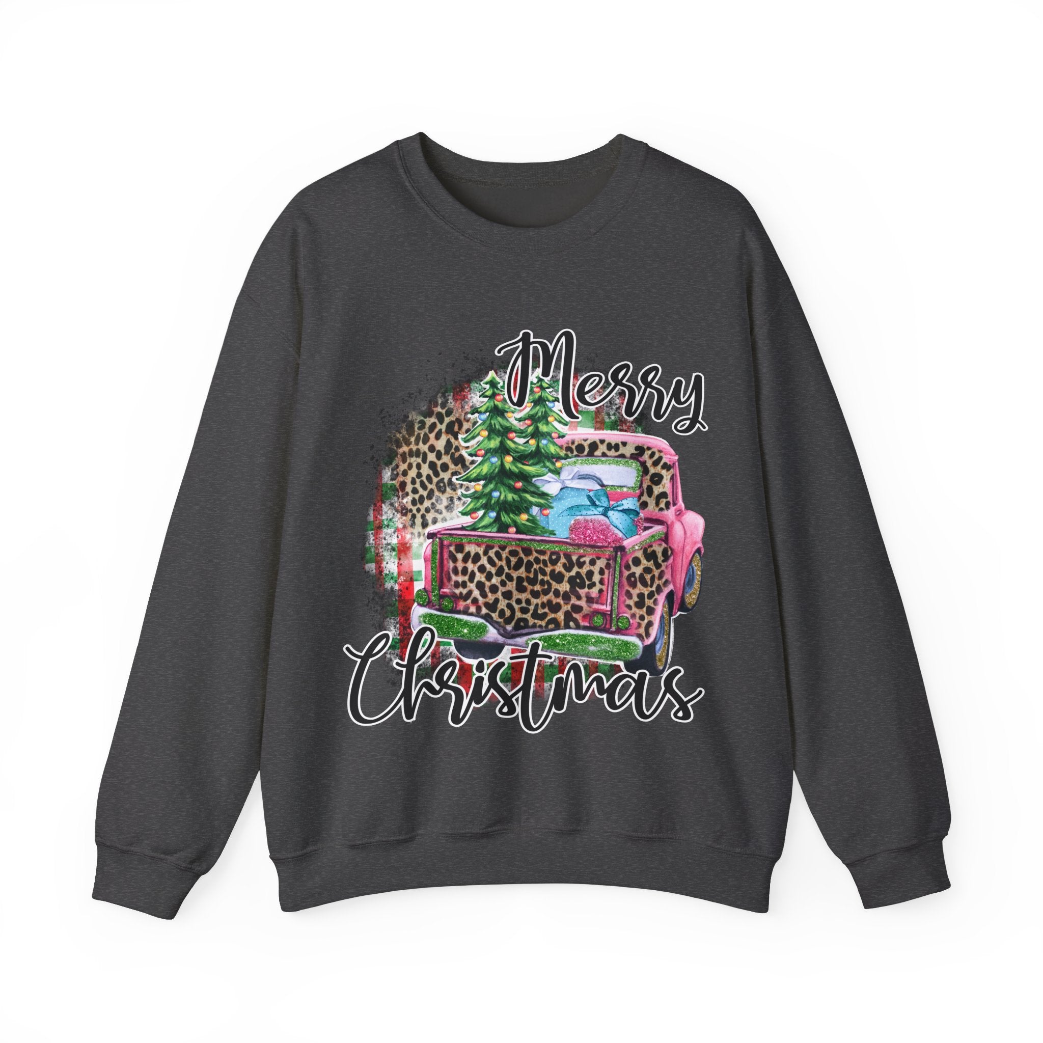 Gildan Merry Christmas Leopard Print Crewneck Sweatshirt for Holiday Comfort