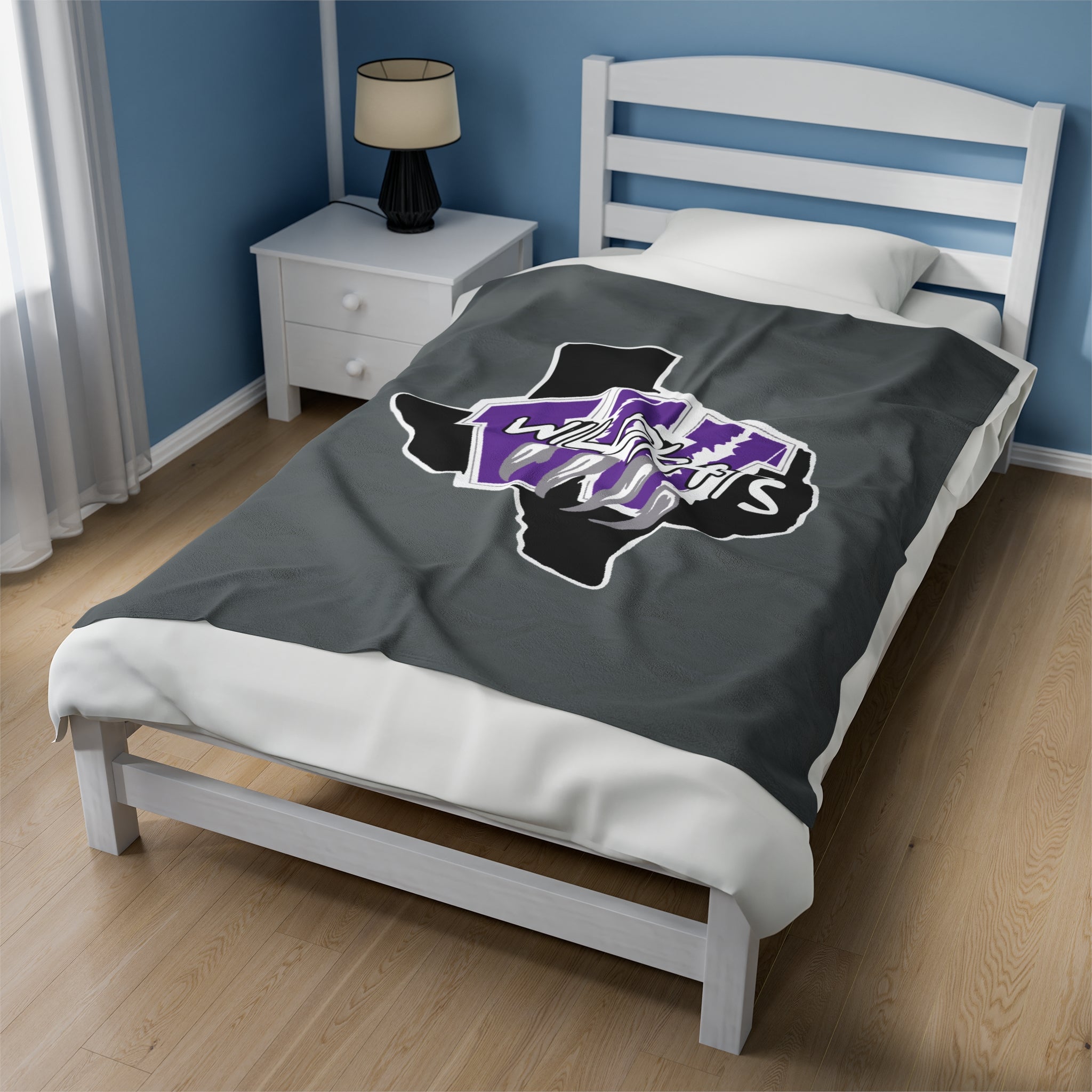 School Spirit Velveteen Blanket | WILLIS BEARKATS | Dark Gray w/ Logo