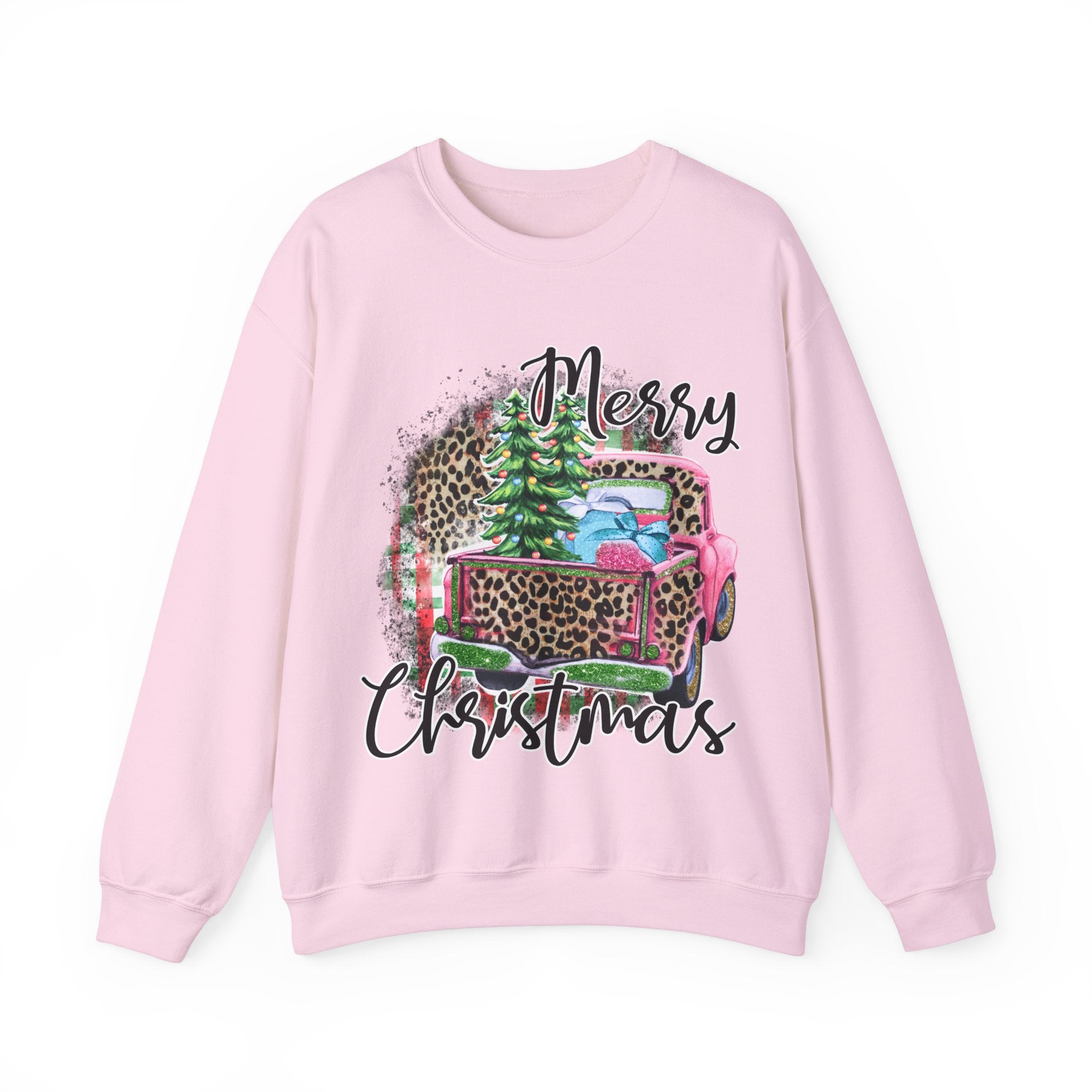 Gildan Merry Christmas Leopard Print Crewneck Sweatshirt for Holiday Comfort