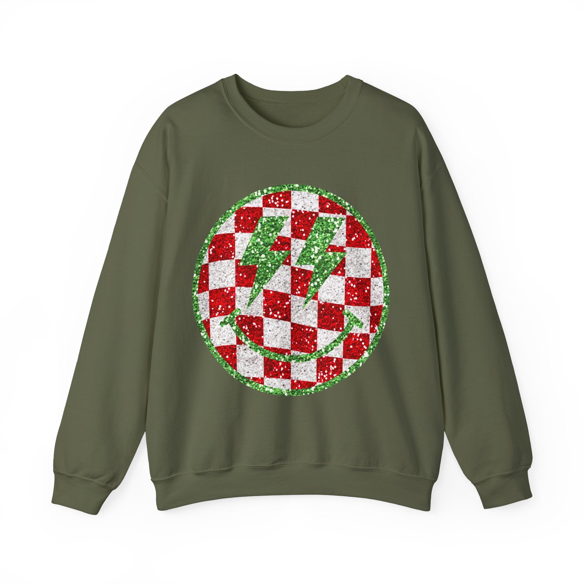 Gildan Festive Sequin Checkerboard Crewneck Sweatshirt for Holiday Cheer