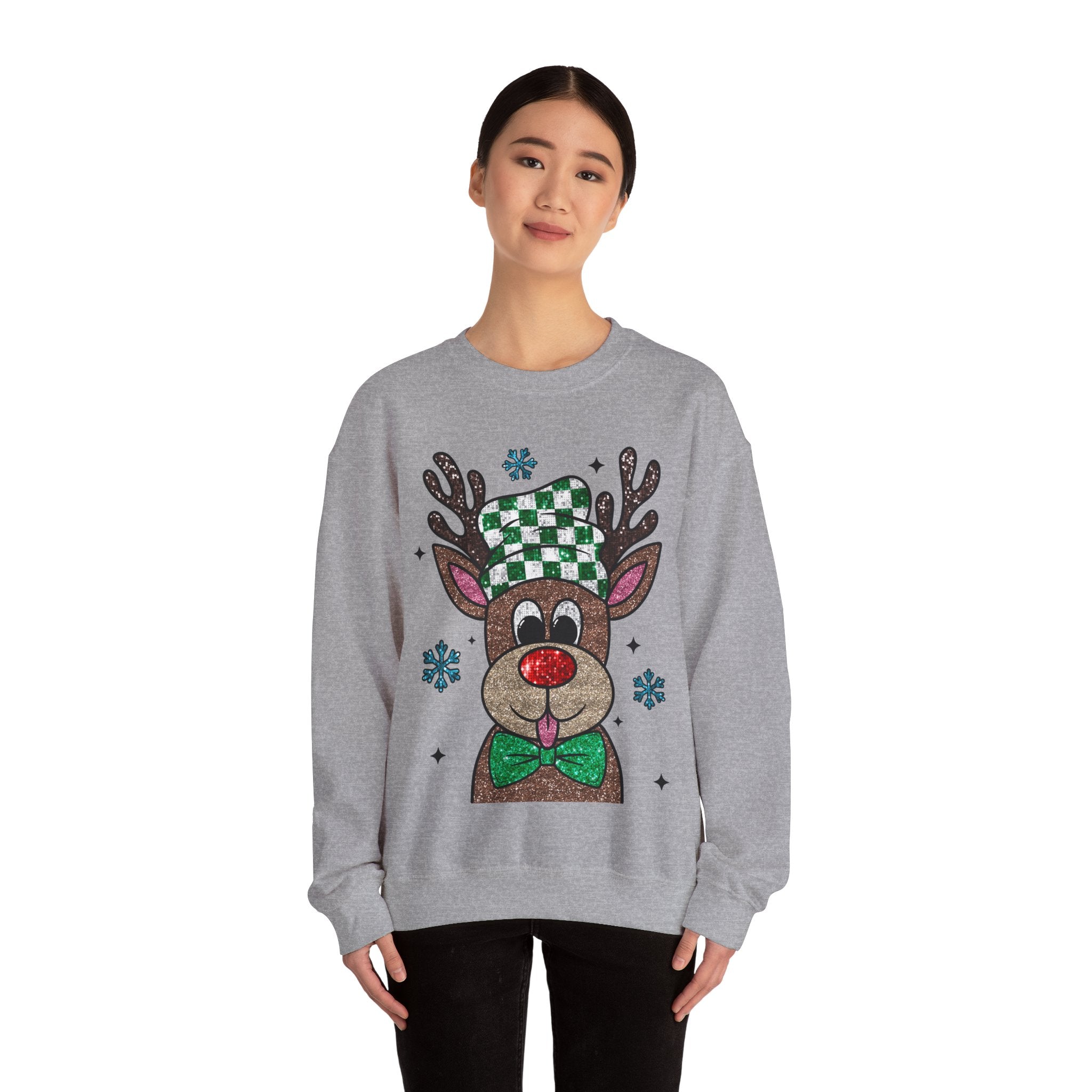 Gildan Festive Reindeer Crewneck Sweatshirt for Holiday Cheer