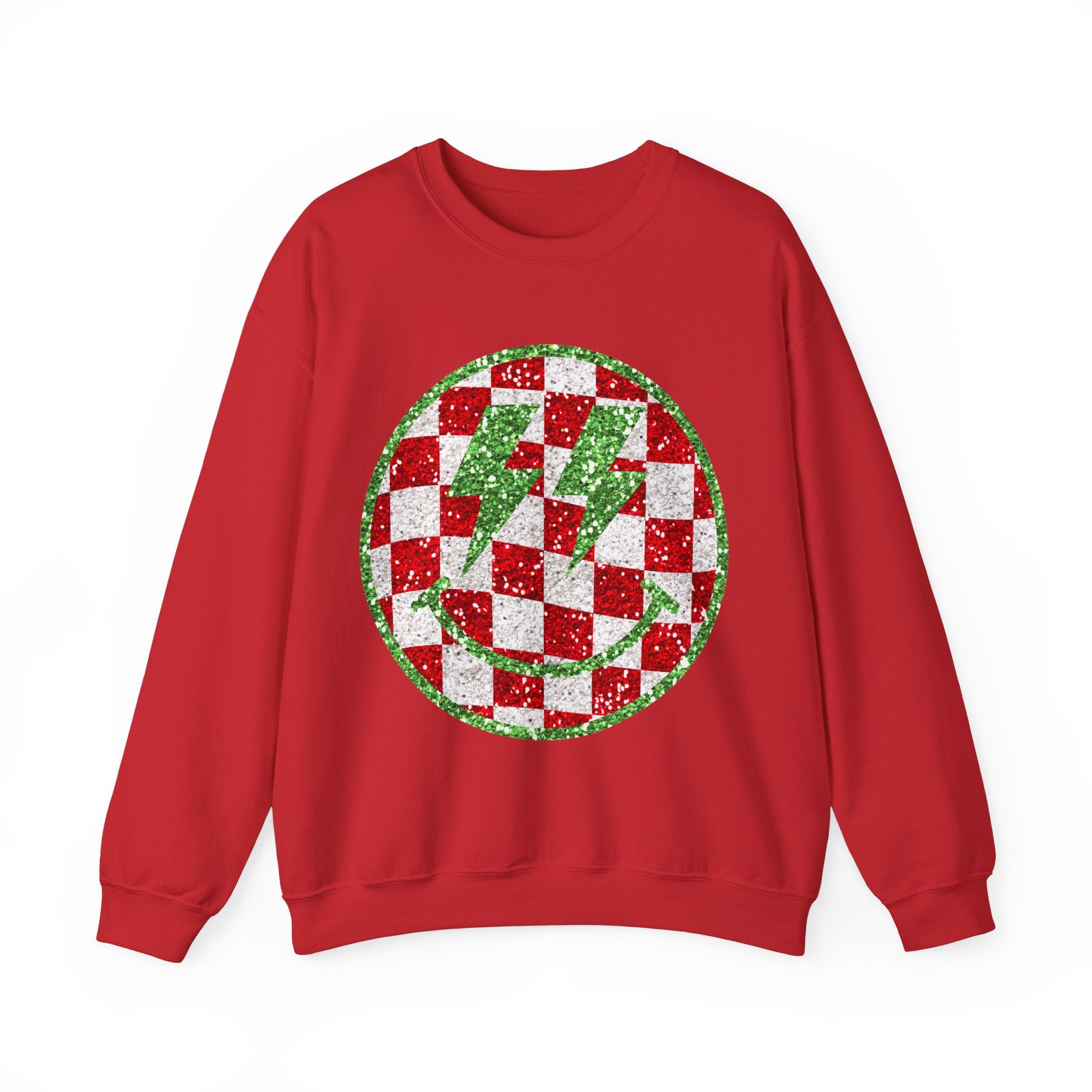 Gildan Festive Sequin Checkerboard Crewneck Sweatshirt for Holiday Cheer