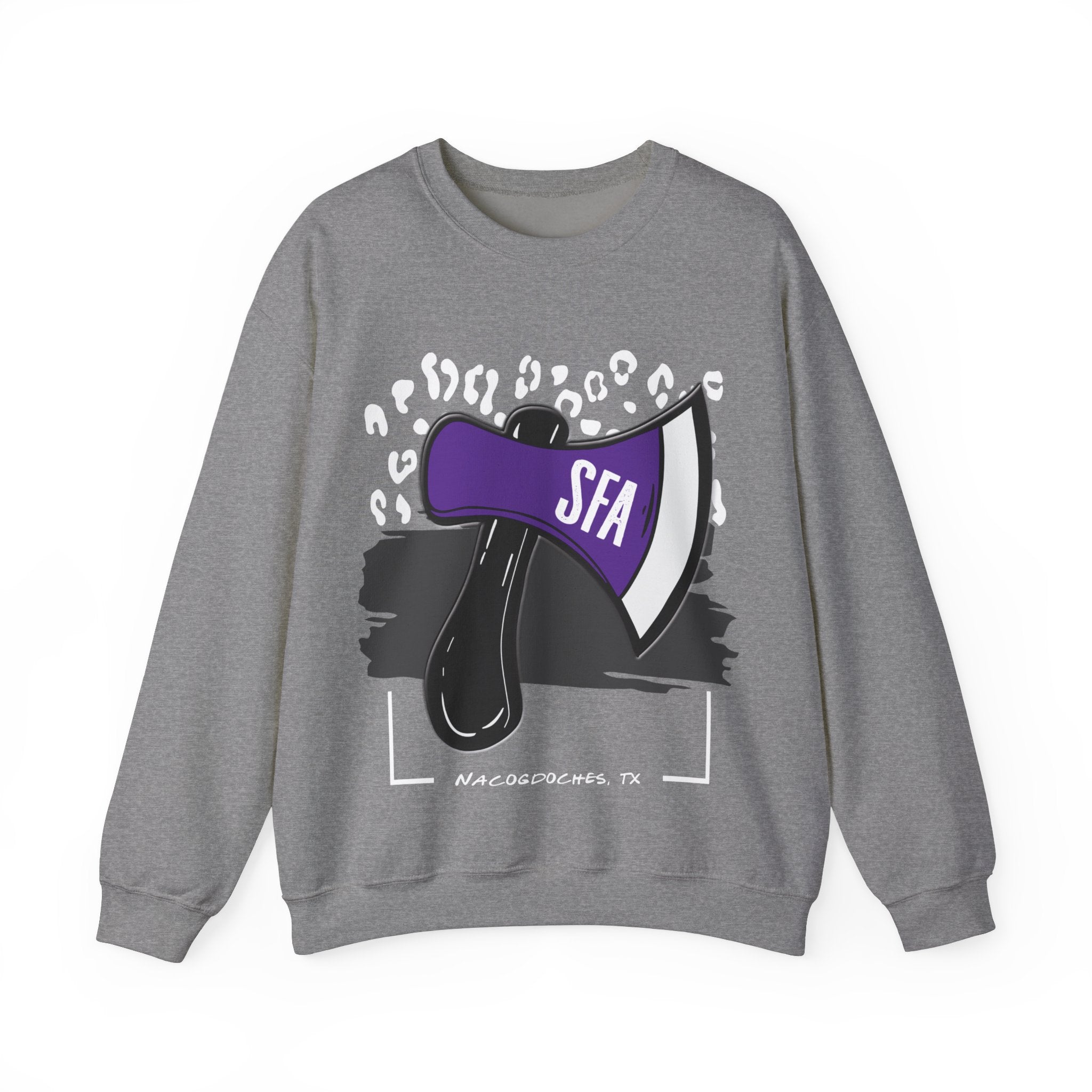 Gildan Unisex Heavy Blend™ Crewneck Collegiate Sweatshirt | SFASU  | LEOPARD AXE SFA