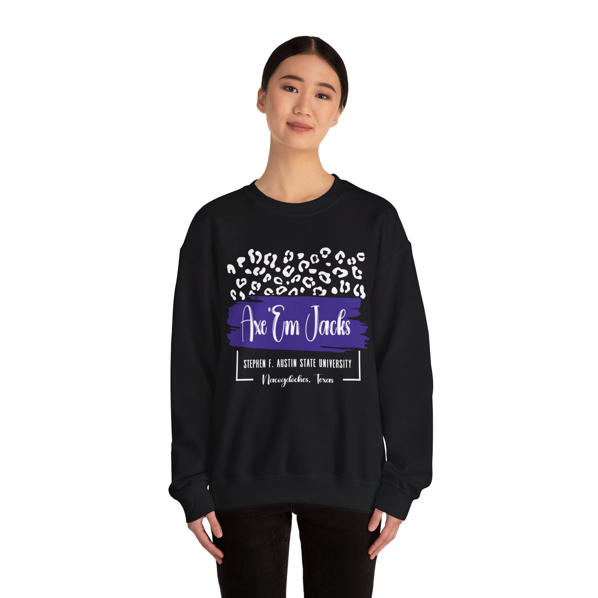 Gildan Unisex Heavy Blend™ Crewneck College Sweatshirt | SFA  | LEOPARD AXE EM JACKS