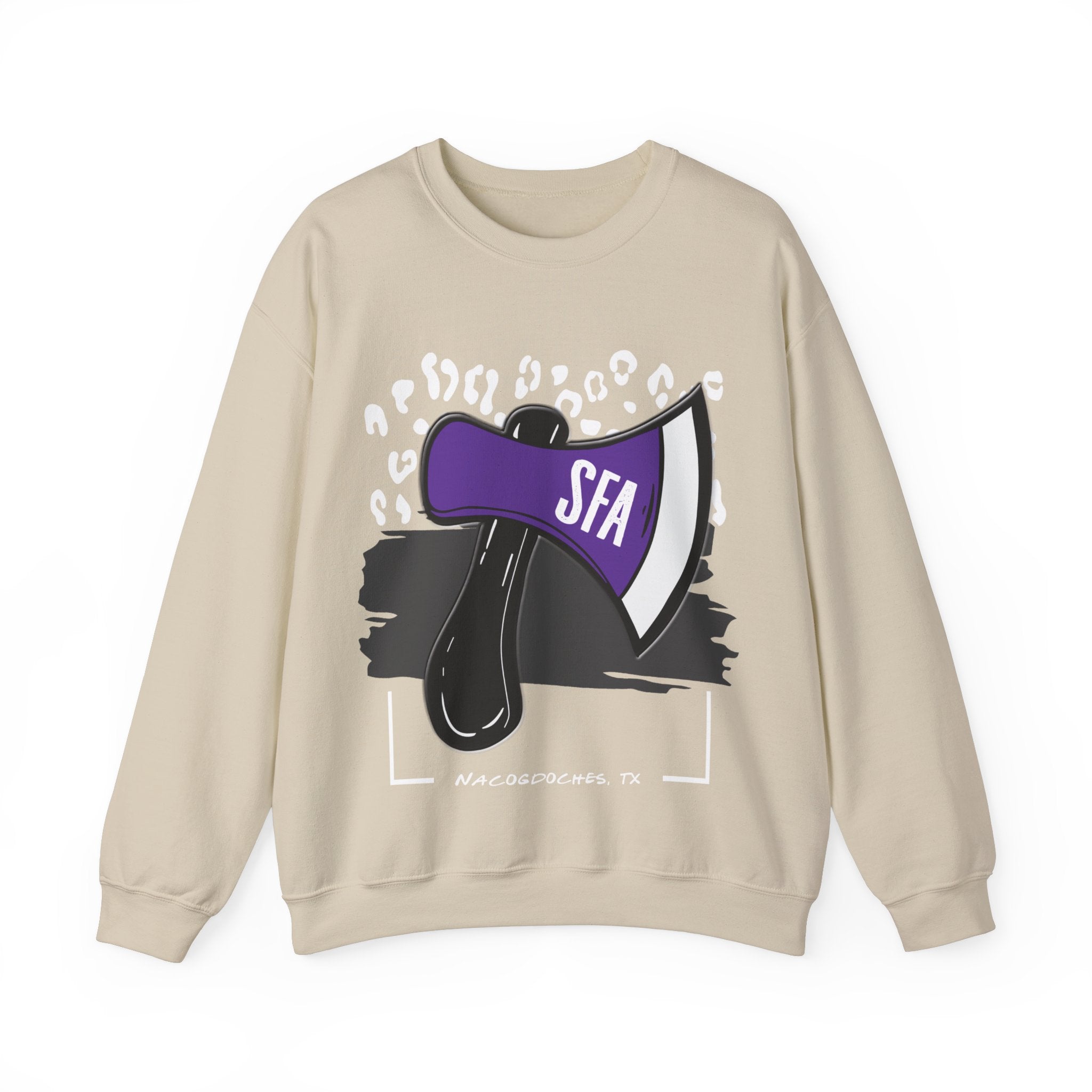 Gildan Unisex Heavy Blend™ Crewneck Collegiate Sweatshirt | SFASU  | LEOPARD AXE SFA