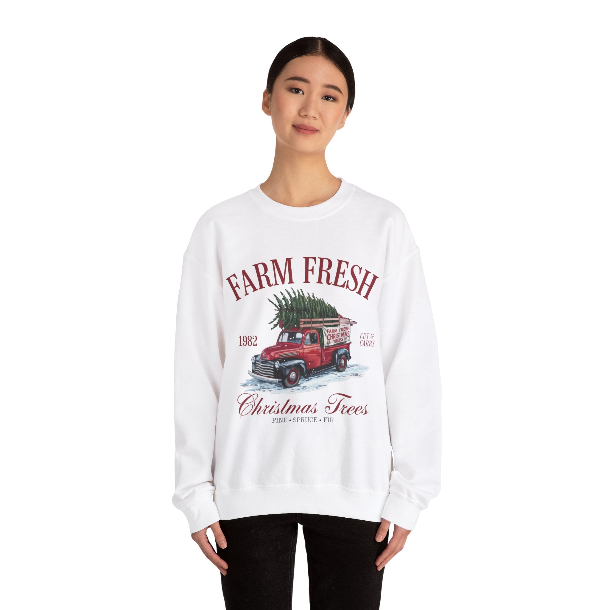 Farm Fresh Christmas Trees Gildan Crewneck Sweatshirt - Cozy Holiday Vibe for Festive Gatherings