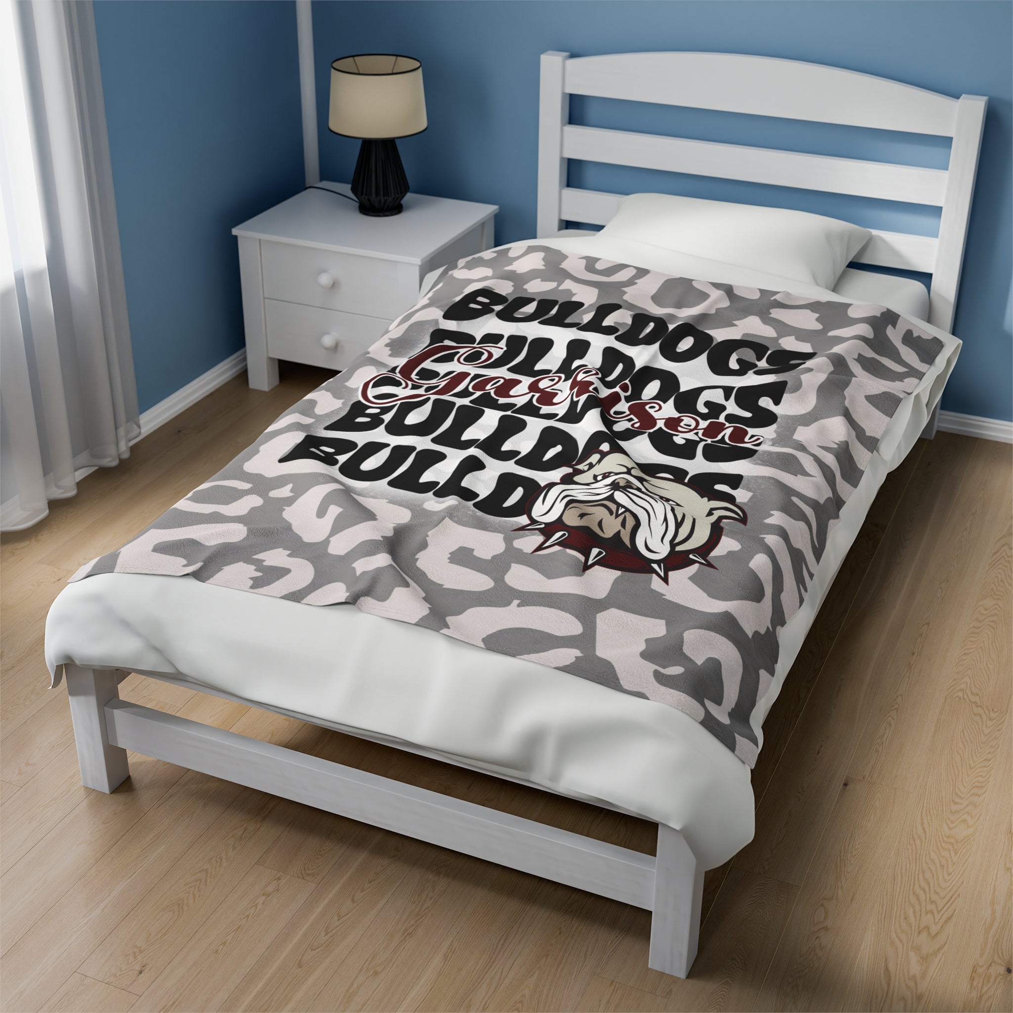 School Spirit Blanket | GARRISON BULLDOGS | STACKED GRAY LEOPARD