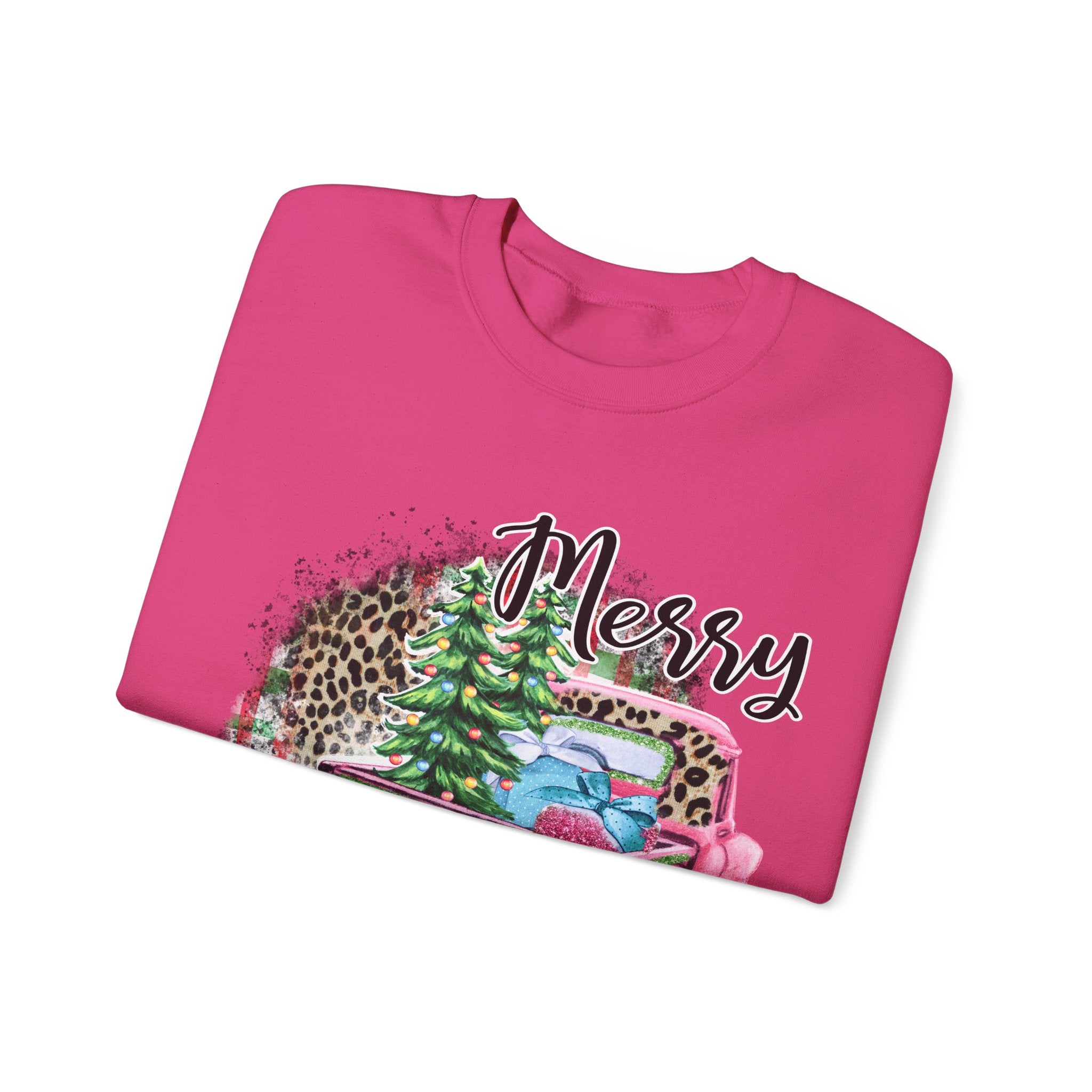 Gildan Merry Christmas Leopard Print Crewneck Sweatshirt for Holiday Comfort