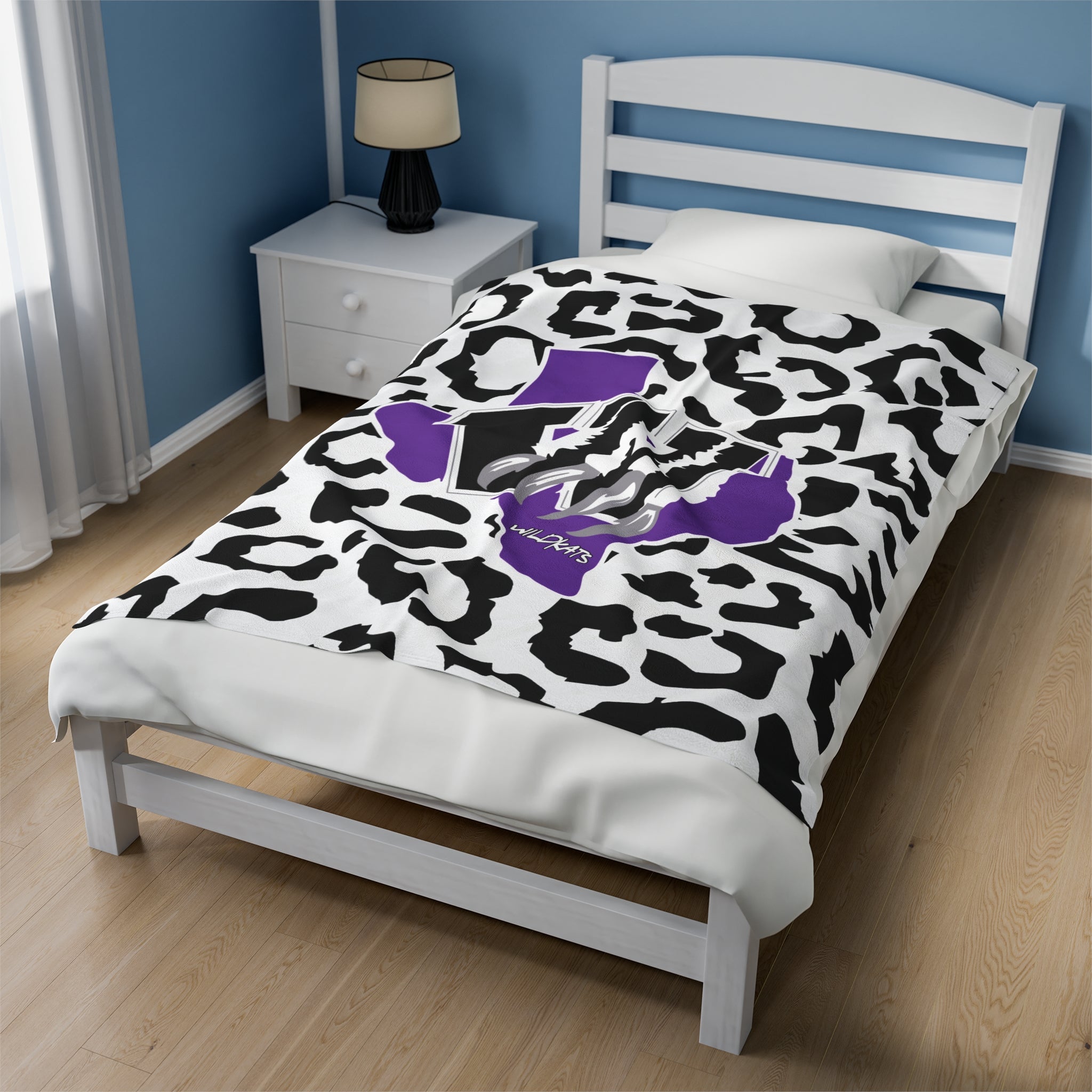 School Spirit Velveteen Blanket | BW Leopard w/ Logo