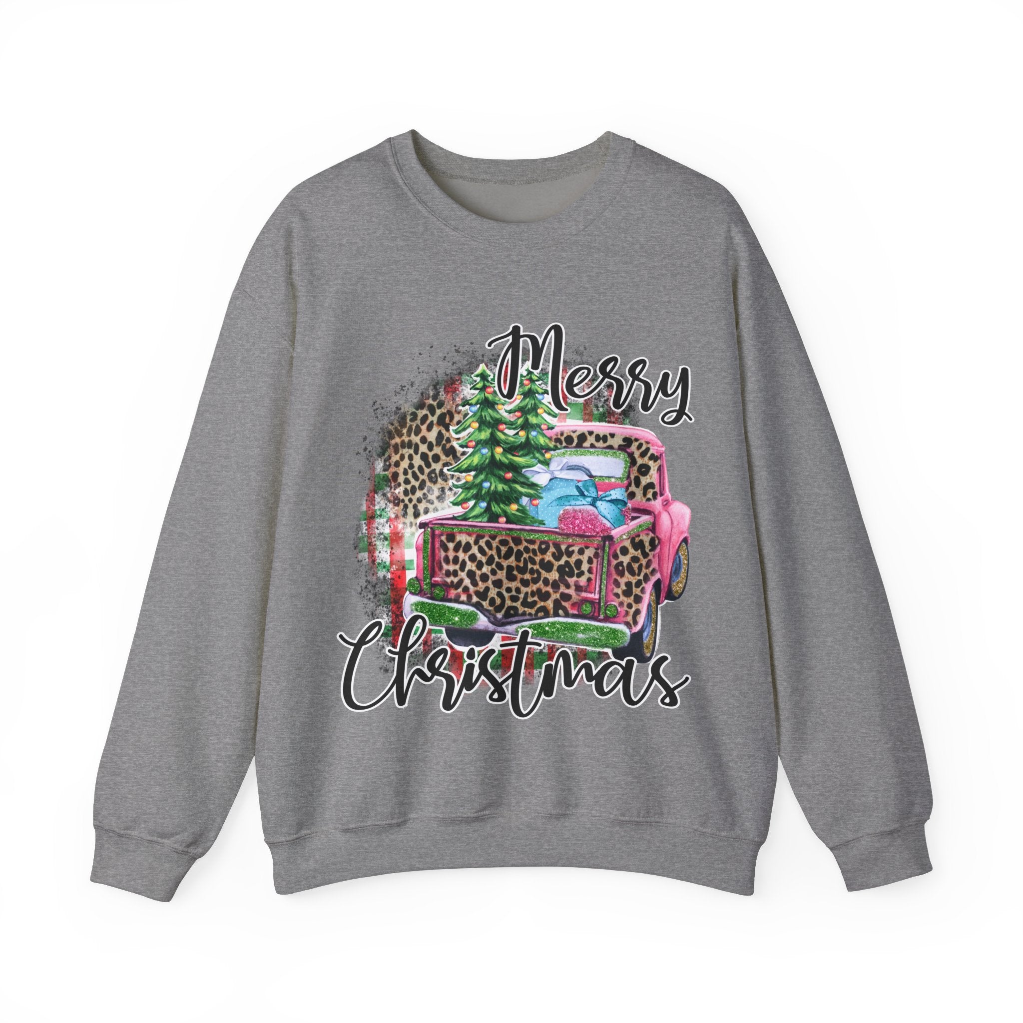 Gildan Merry Christmas Leopard Print Crewneck Sweatshirt for Holiday Comfort