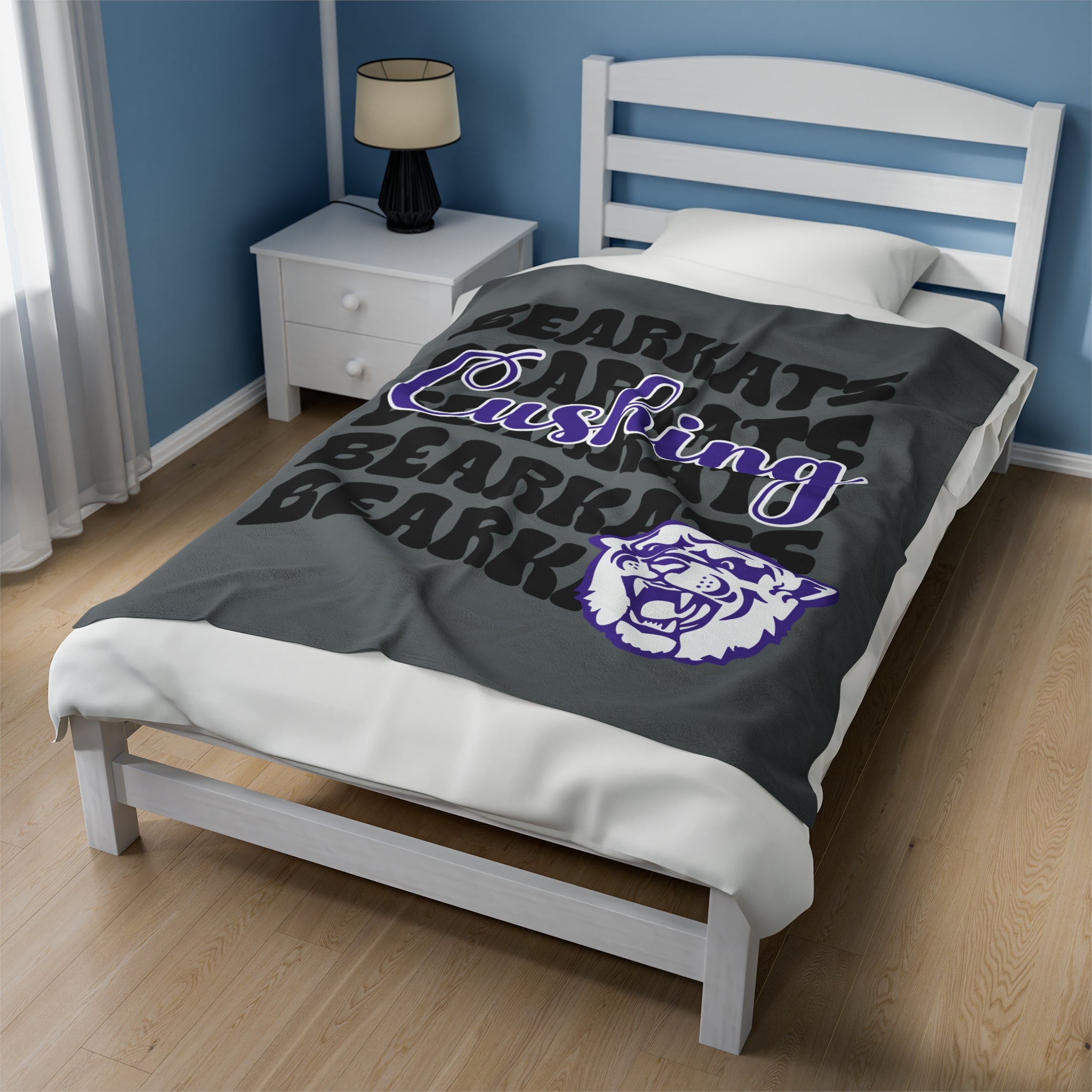 SCHOOL SPIRIT BLANKET | CUSHING BEARKATS | DARK GRAY - BLACK STACKED