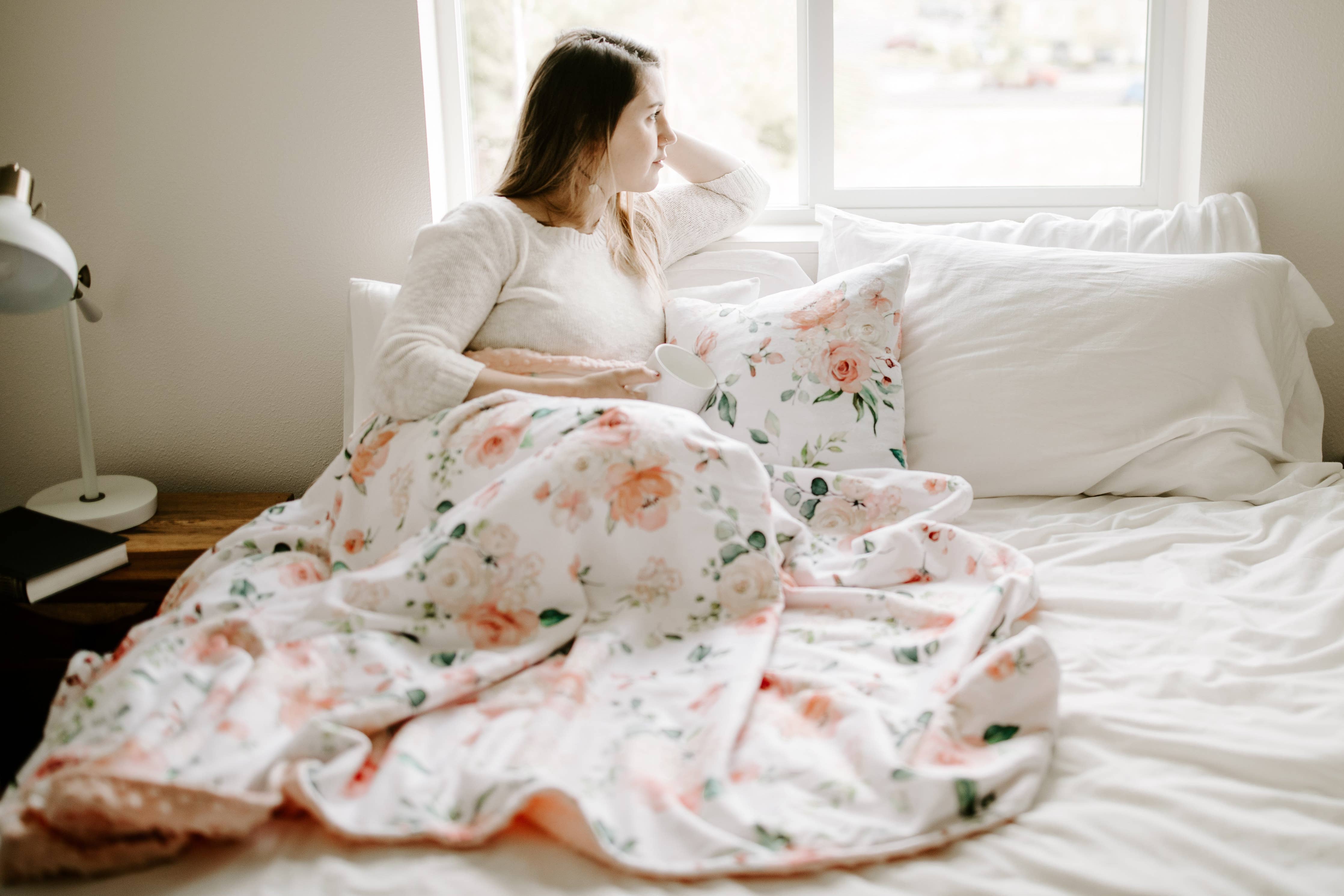 Adult Throw Minky Blanket 50X60- Peach Floral