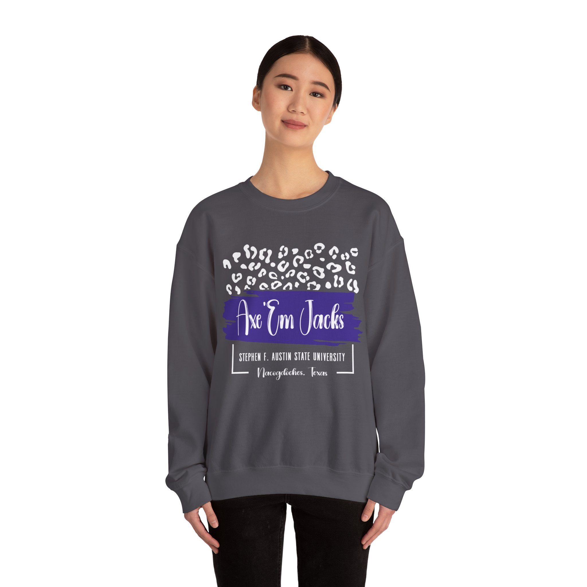 Gildan Unisex Heavy Blend™ Crewneck College Sweatshirt | SFA  | LEOPARD AXE EM JACKS