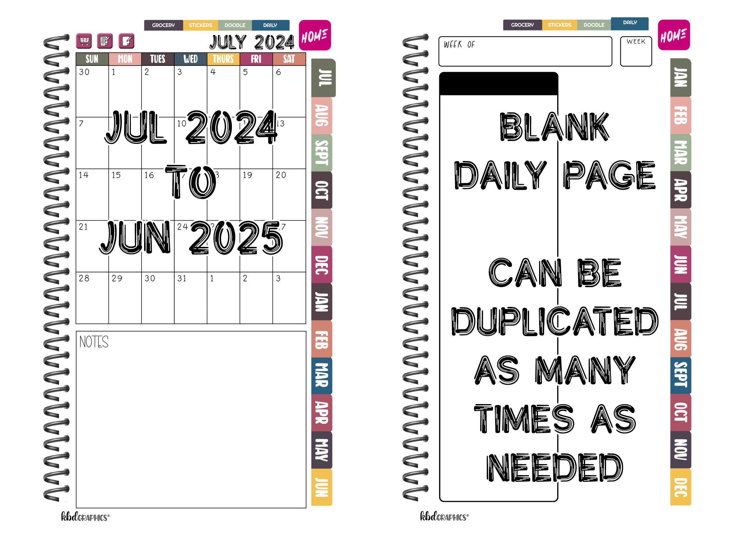 2024 / 2025 PhoneLife Simple Calendar Digital Planner | JUL 2024 TO JUN 2025 | BW COWHIDE