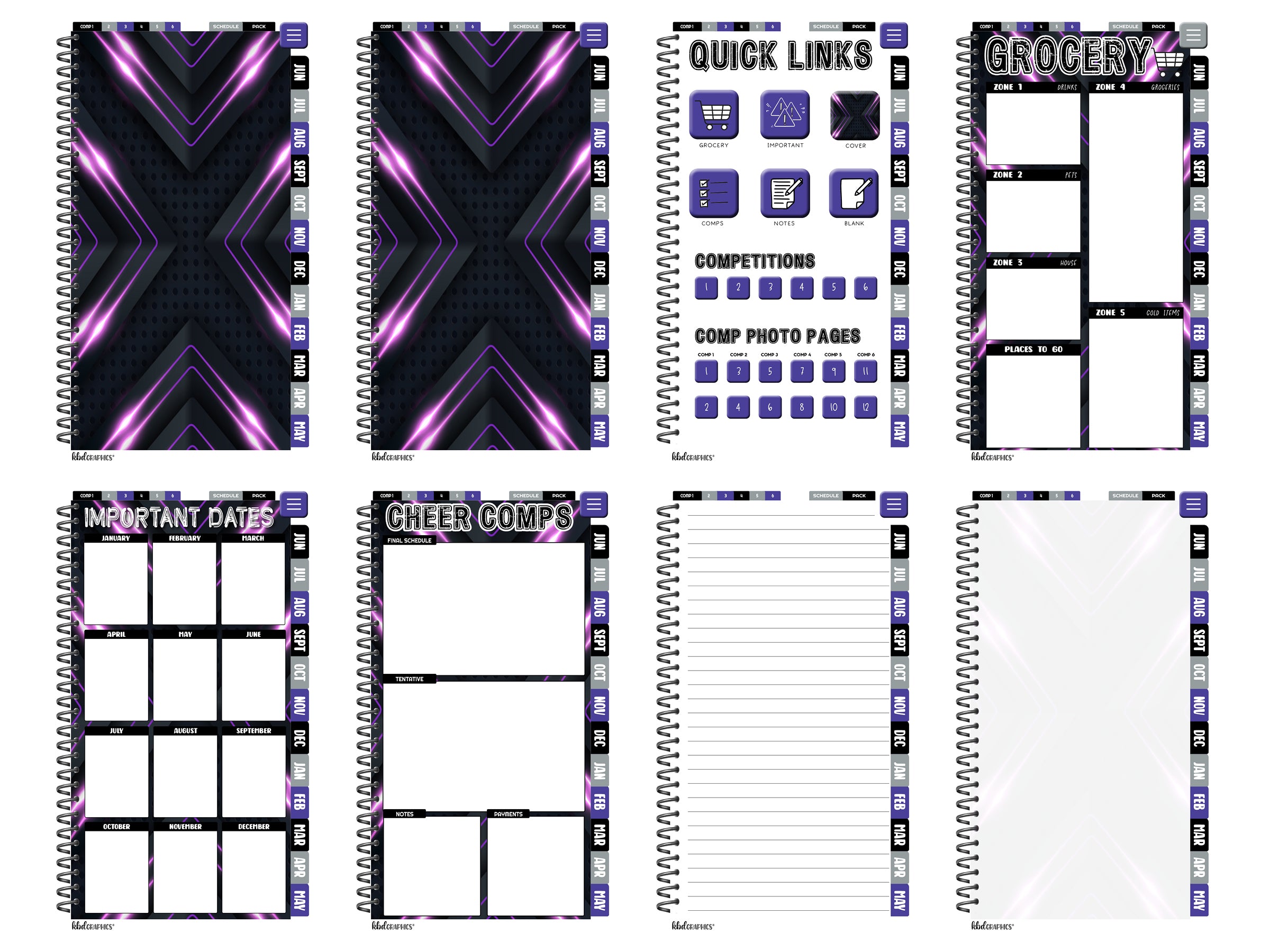 2024 2025 PhoneLife Cheer Digital Planner | BLACK PURPLE GLOW