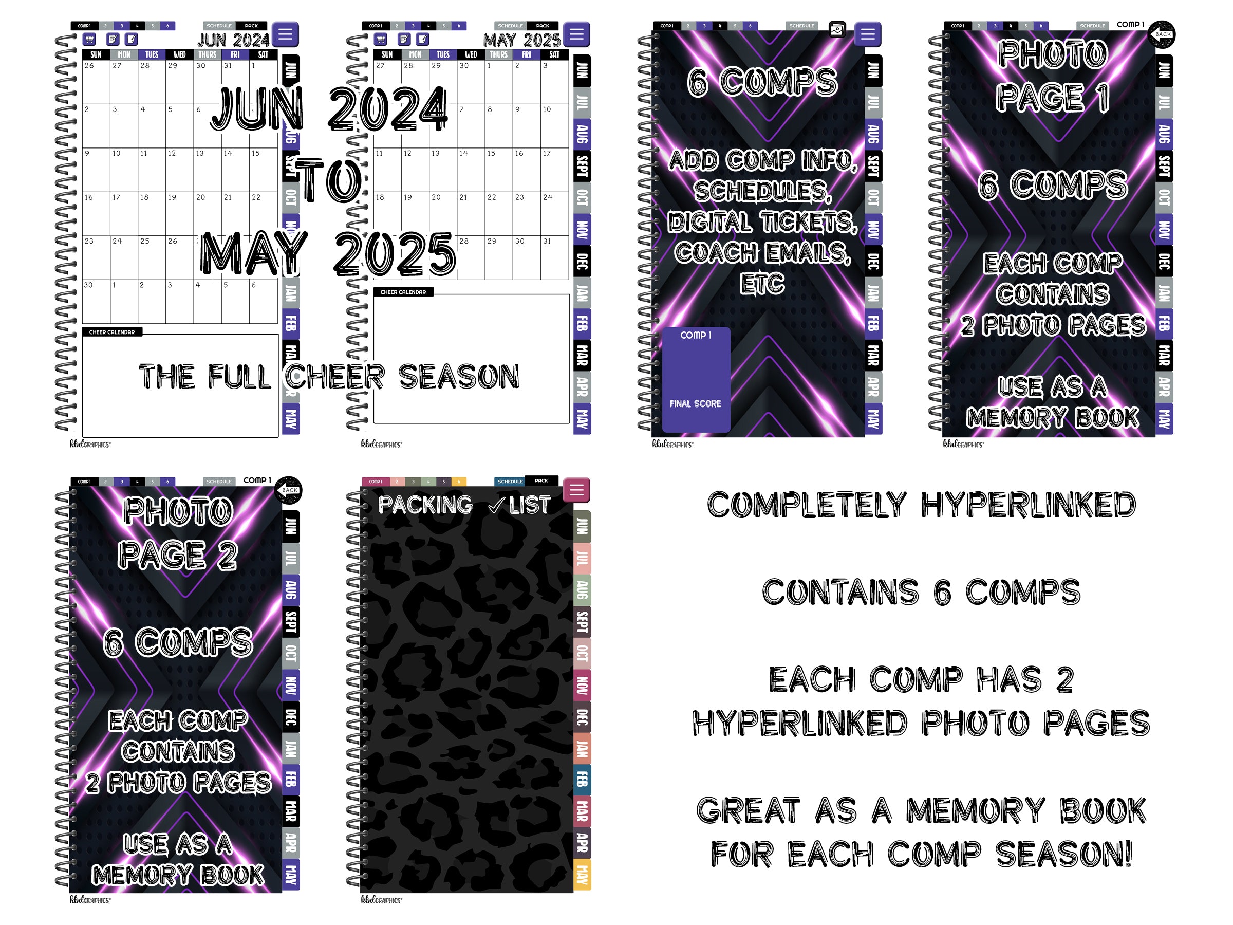 2024 2025 PhoneLife Cheer Digital Planner | BLACK PURPLE GLOW