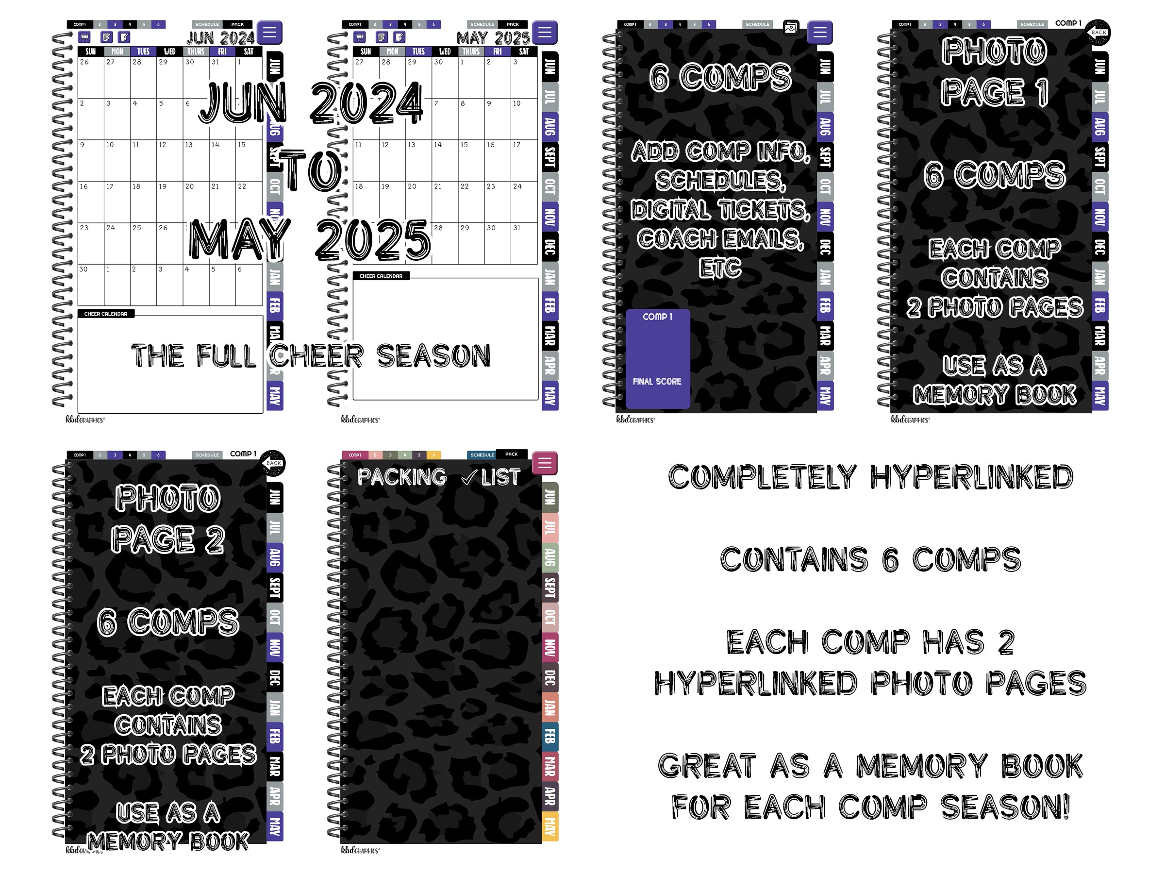 2024 2025 PhoneLife Cheer Digital Planner | BLACK LEOPARD | PURPLE